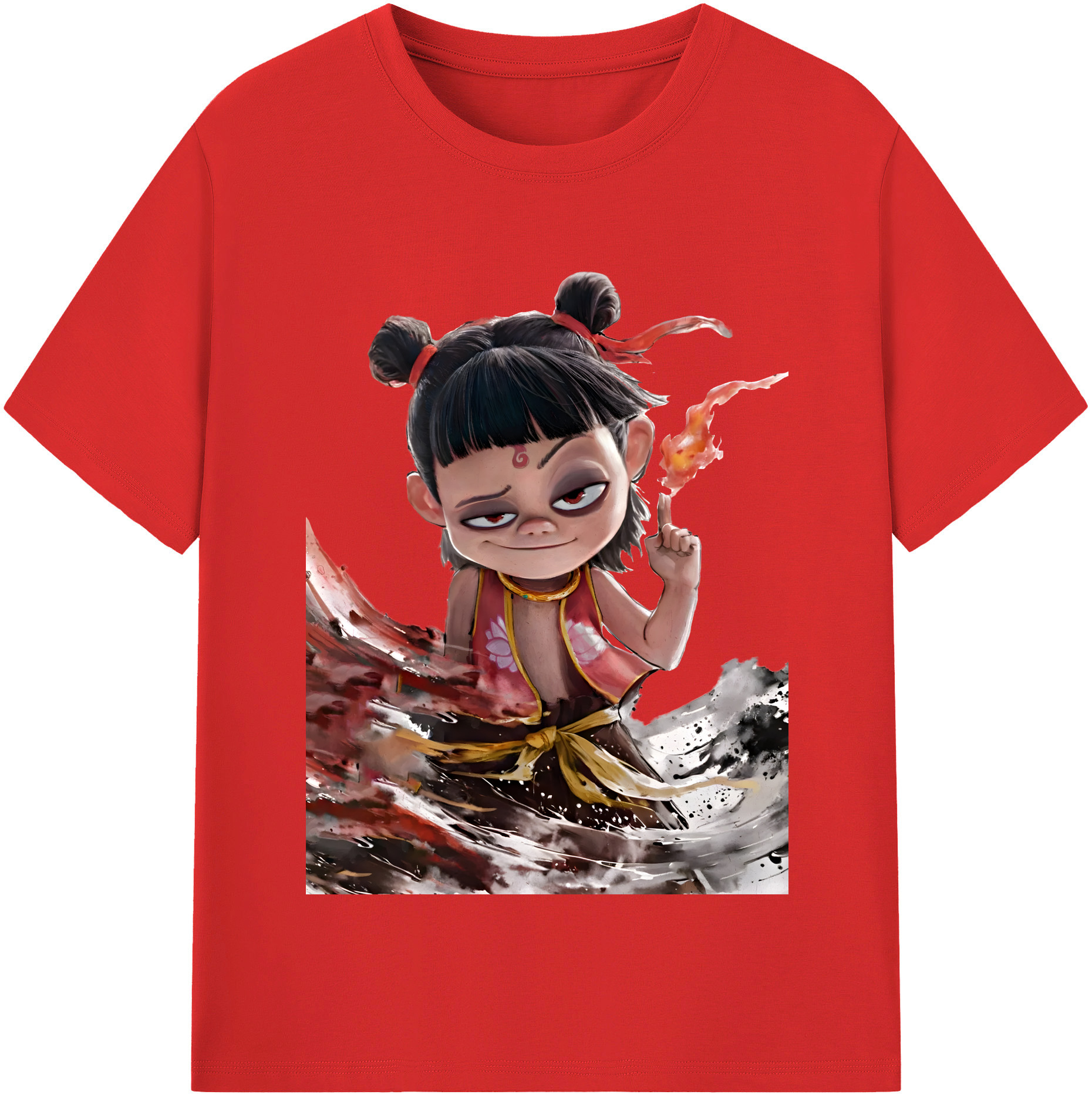 （画像用） Ne Zha 2 ナタ 魔童の大暴れ 綿100％半袖Tシャツ（フロントプリント）
