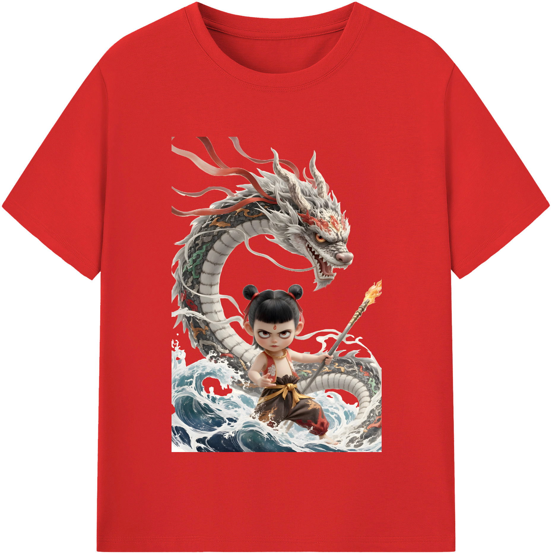（画像用） Ne Zha 2 ナタ 魔童の大暴れ 綿100％半袖Tシャツ（フロントプリント）