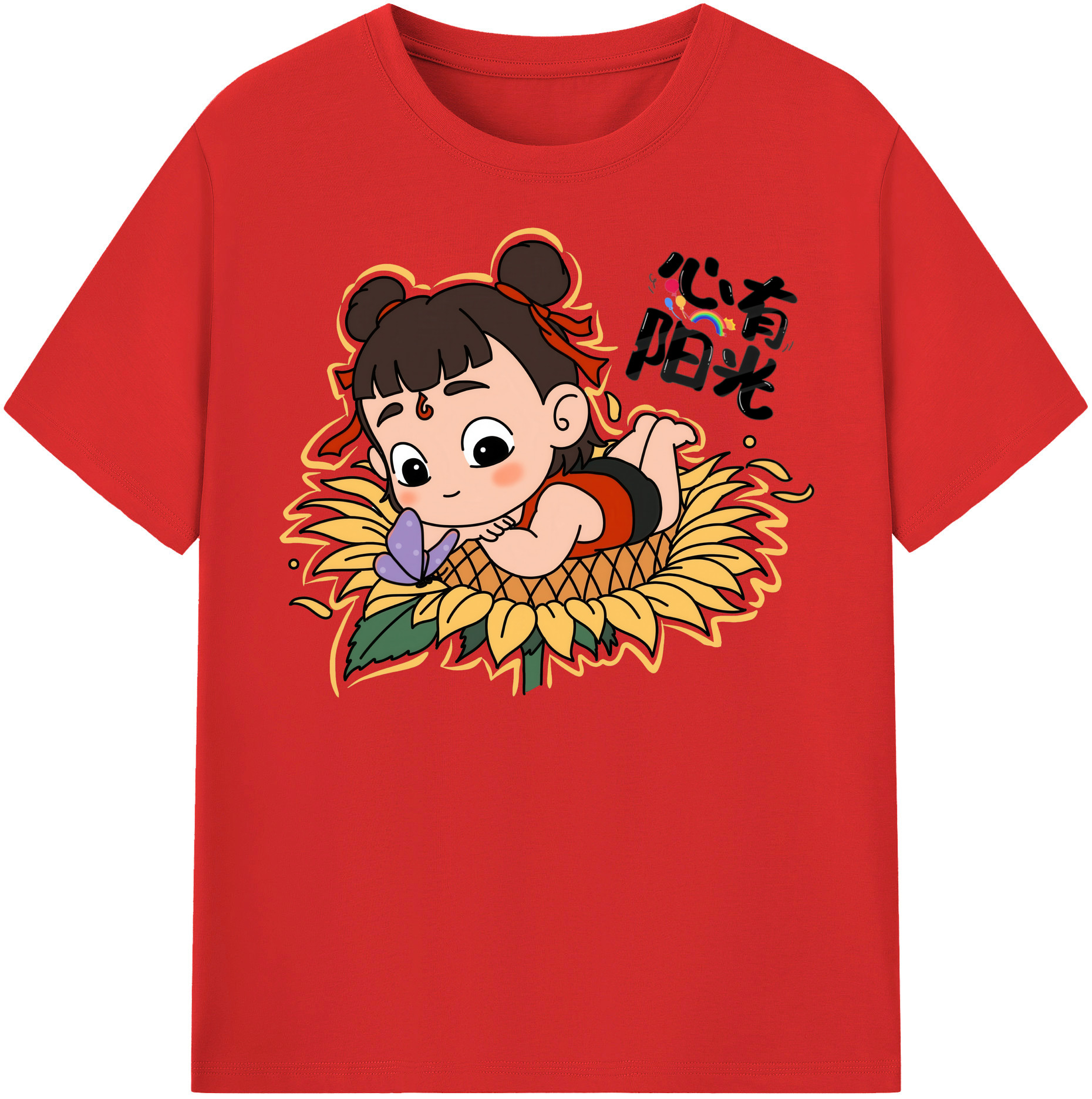 （画像用） Ne Zha 2 ナタ 魔童の大暴れ 綿100％半袖Tシャツ（フロントプリント）