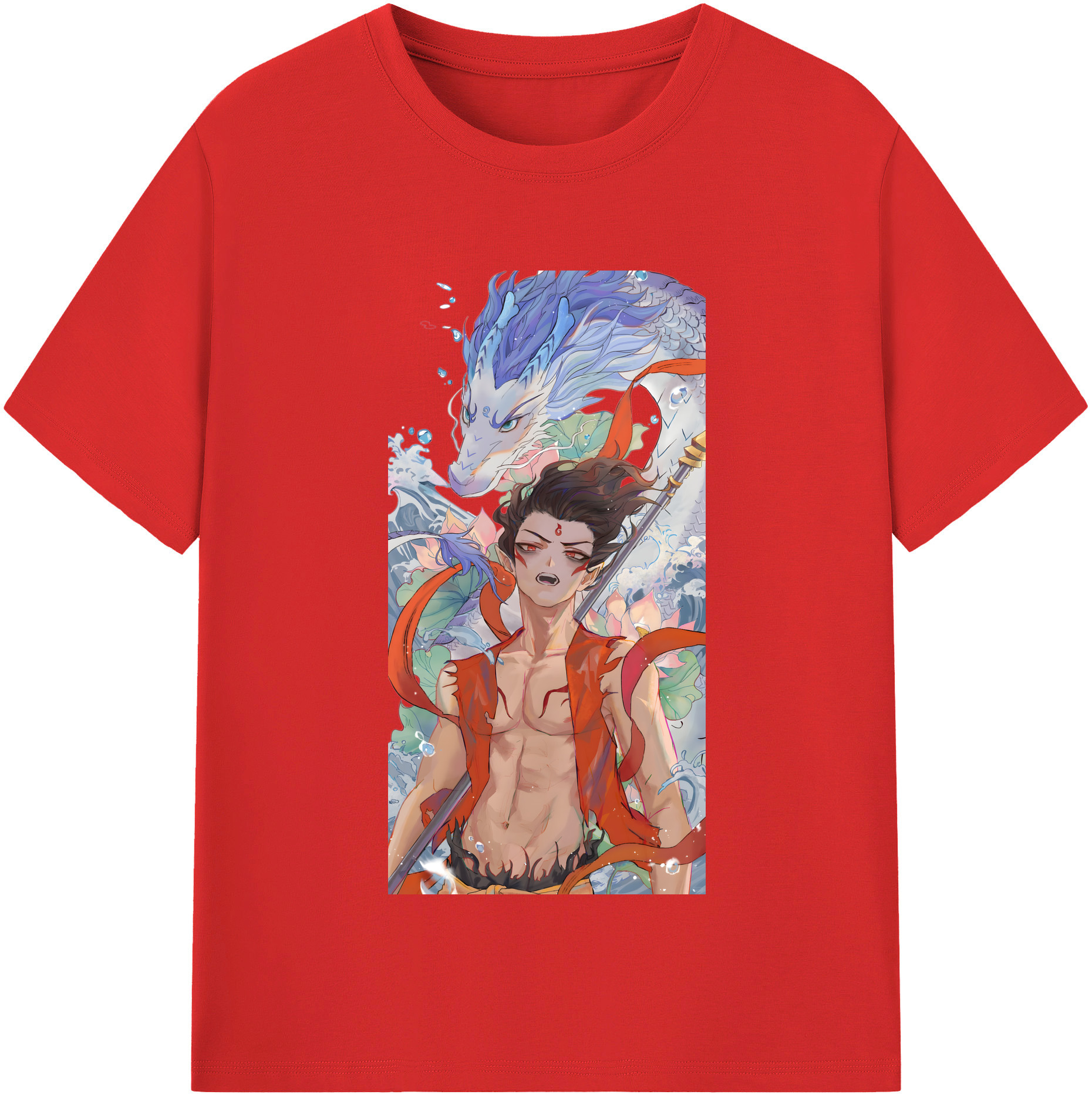 （画像用） Ne Zha 2 ナタ 魔童の大暴れ 綿100％半袖Tシャツ（フロントプリント）