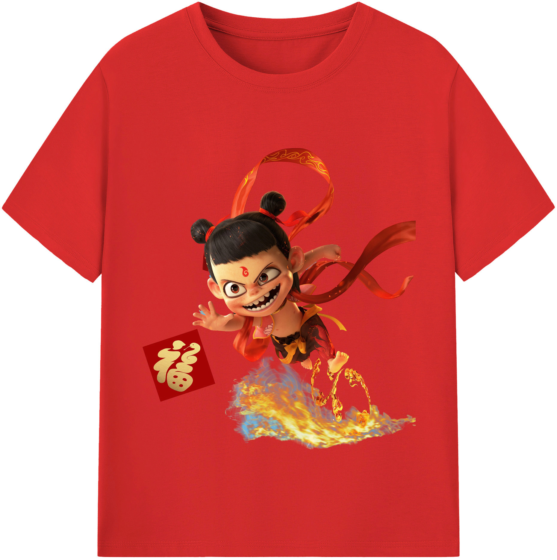 （画像用） Ne Zha 2 ナタ 魔童の大暴れ 綿100％半袖Tシャツ（フロントプリント）