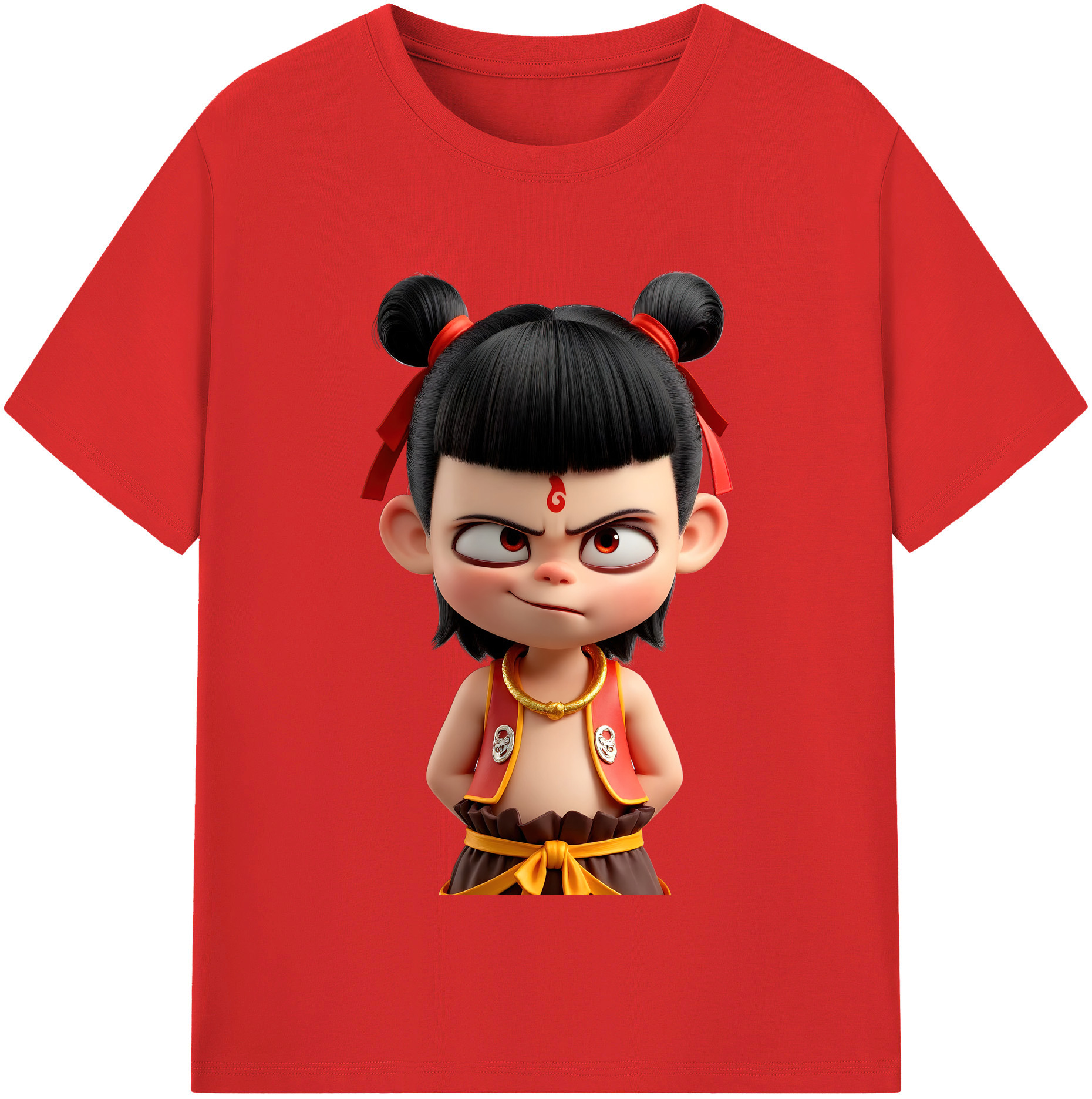（画像用） Ne Zha 2 ナタ 魔童の大暴れ 綿100％半袖Tシャツ（フロントプリント）
