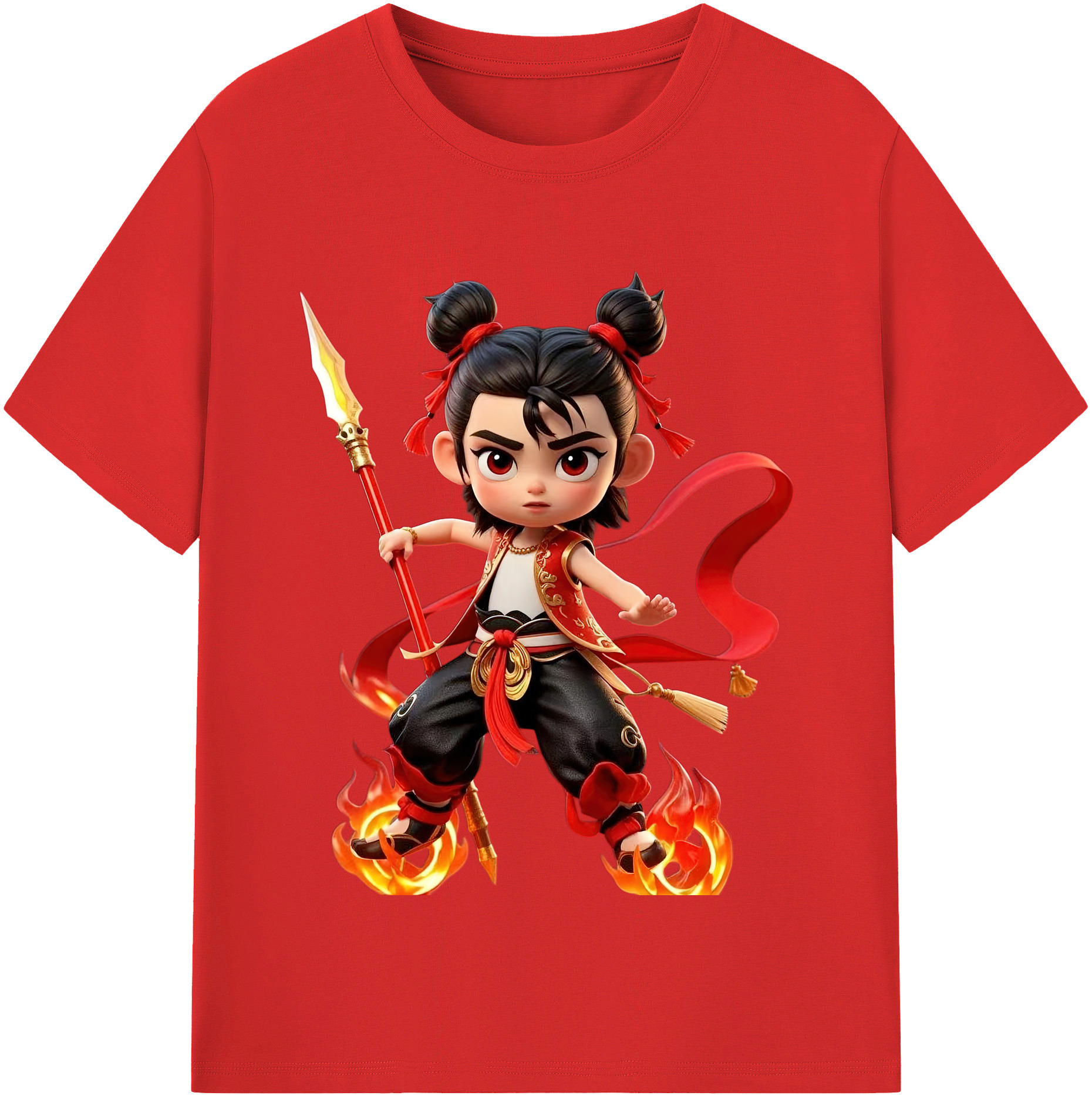 （画像用） Ne Zha 2 ナタ 魔童の大暴れ 綿100％半袖Tシャツ（フロントプリント）