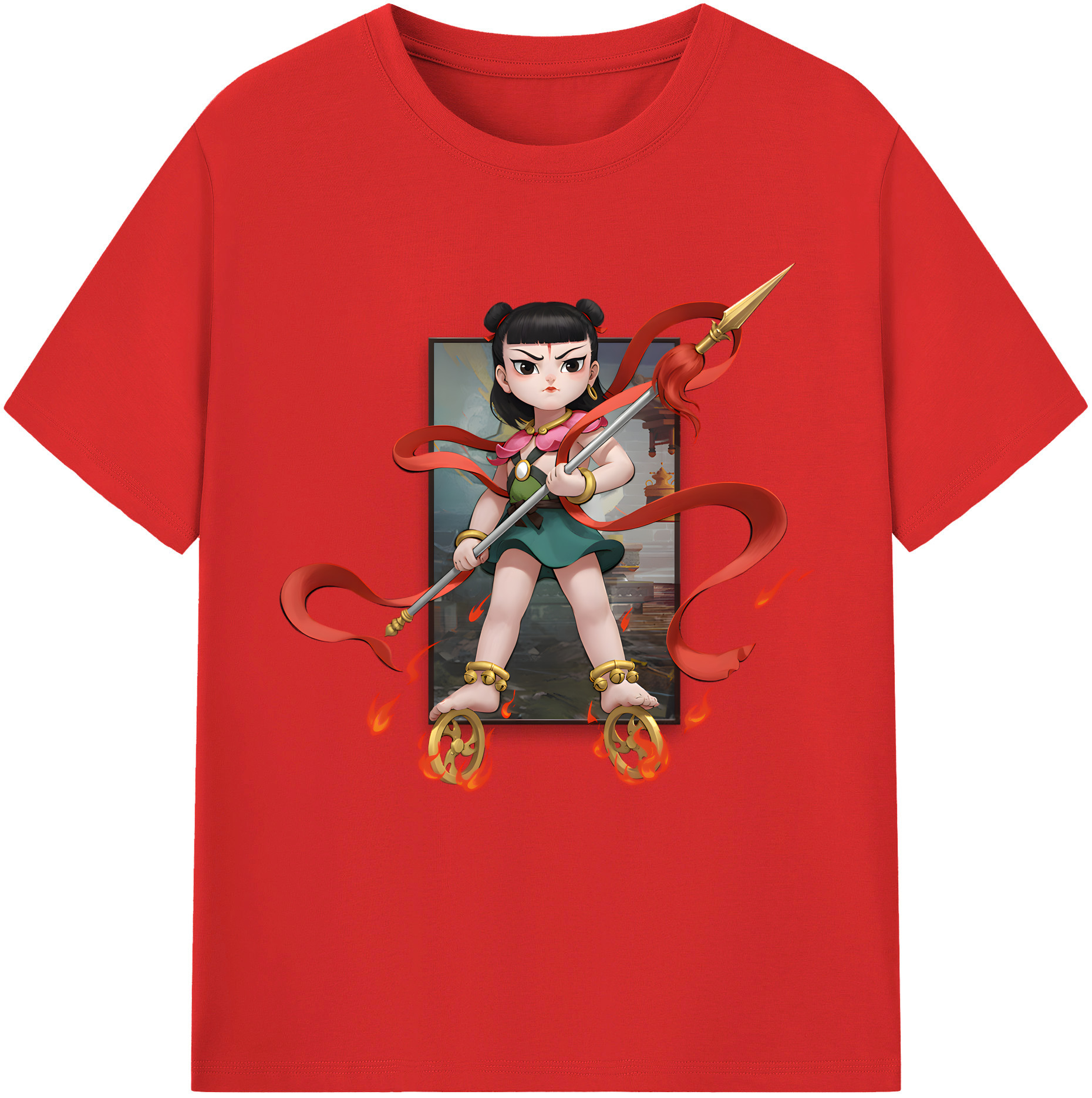 （画像用） Ne Zha 2 ナタ 魔童の大暴れ 綿100％半袖Tシャツ（フロントプリント）