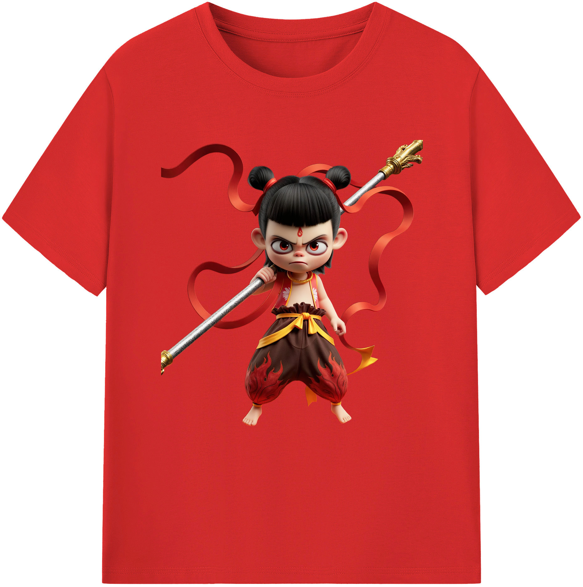 （画像用） Ne Zha 2 ナタ 魔童の大暴れ 綿100％半袖Tシャツ（フロントプリント）