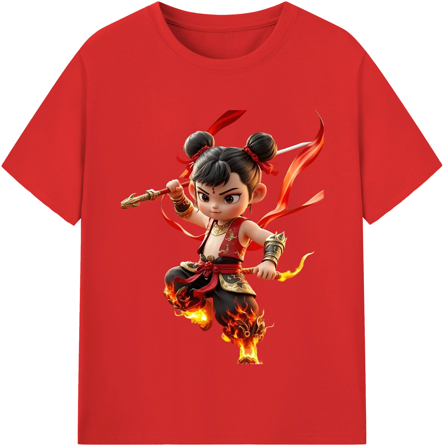 （画像用） Ne Zha 2 ナタ 魔童の大暴れ 綿100％半袖Tシャツ（フロントプリント）
