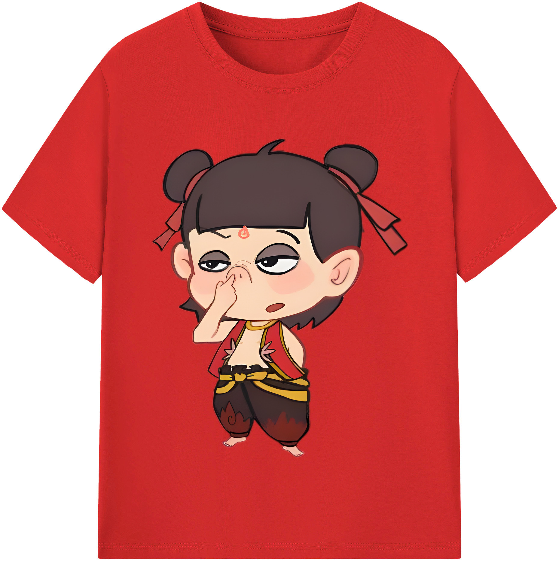（画像用） Ne Zha 2 ナタ 魔童の大暴れ 綿100％半袖Tシャツ（フロントプリント）