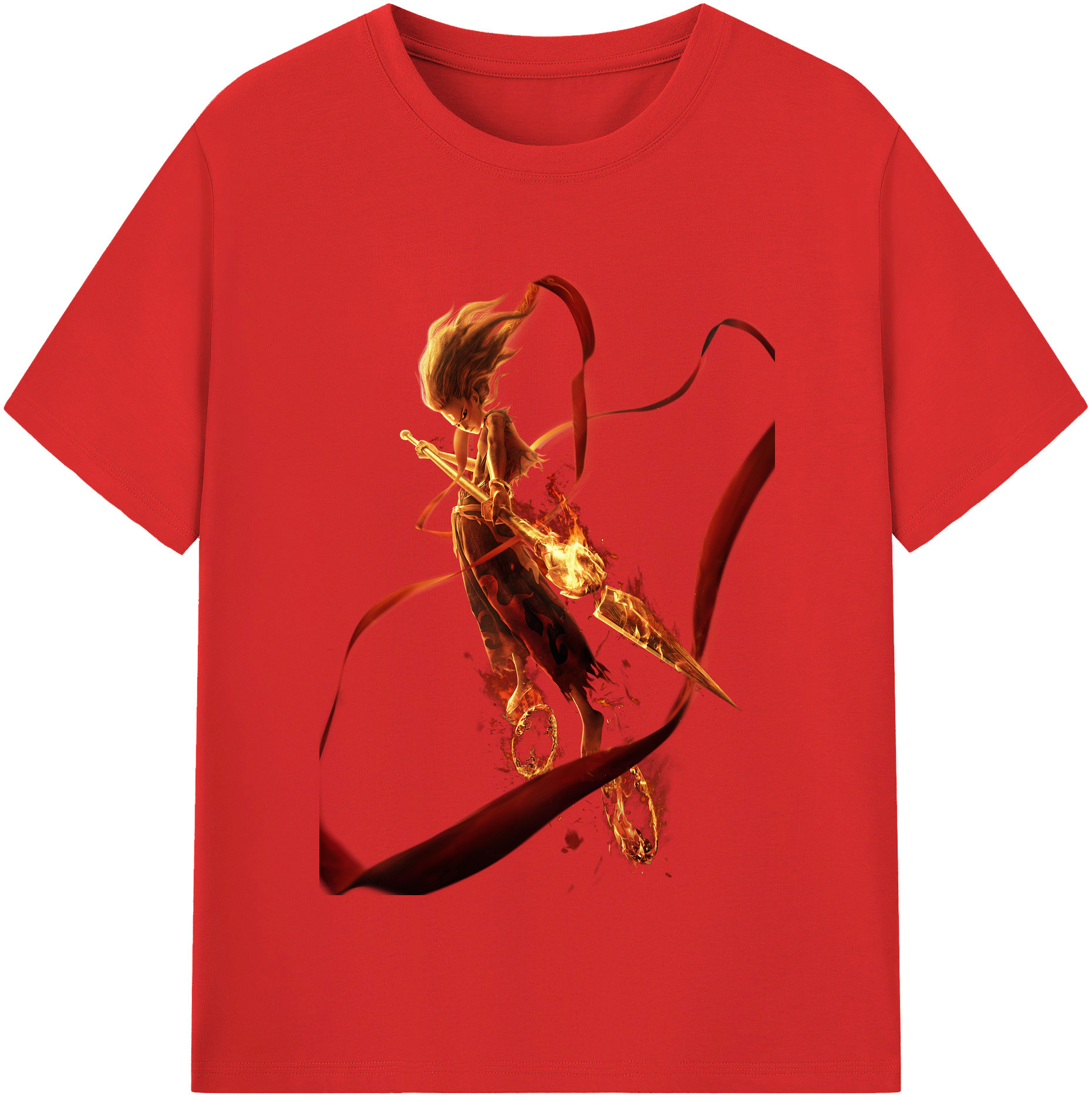 （画像用） Ne Zha 2 ナタ 魔童の大暴れ 綿100％半袖Tシャツ（フロントプリント）