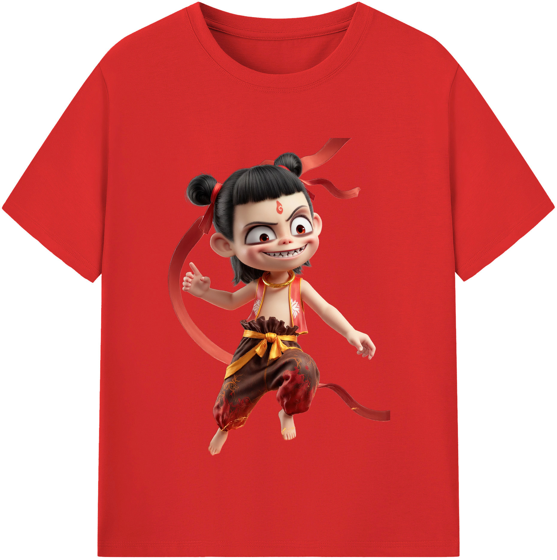 （画像用） Ne Zha 2 ナタ 魔童の大暴れ 綿100％半袖Tシャツ（フロントプリント）
