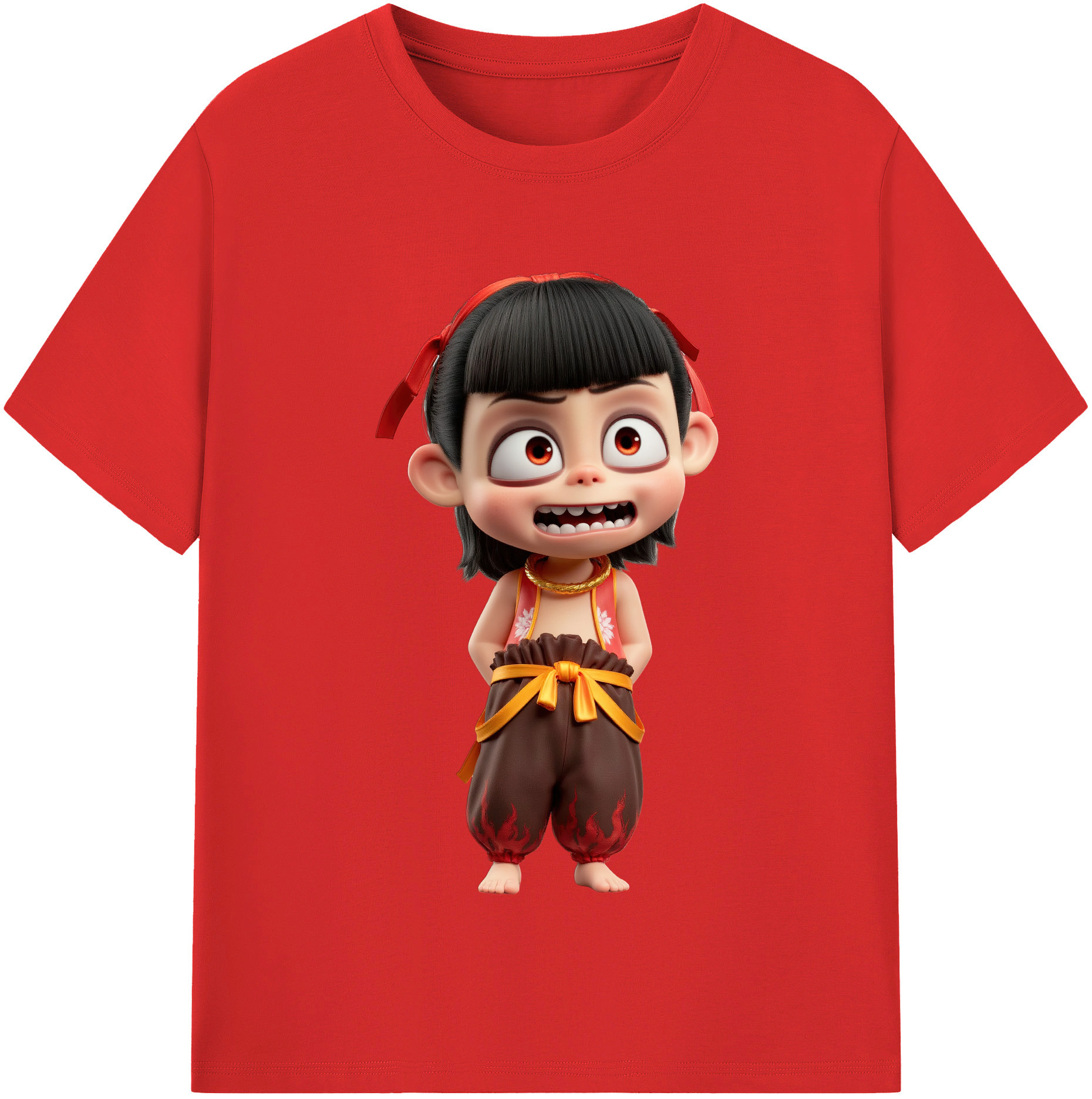 （画像用） Ne Zha 2 ナタ 魔童の大暴れ 綿100％半袖Tシャツ（フロントプリント）