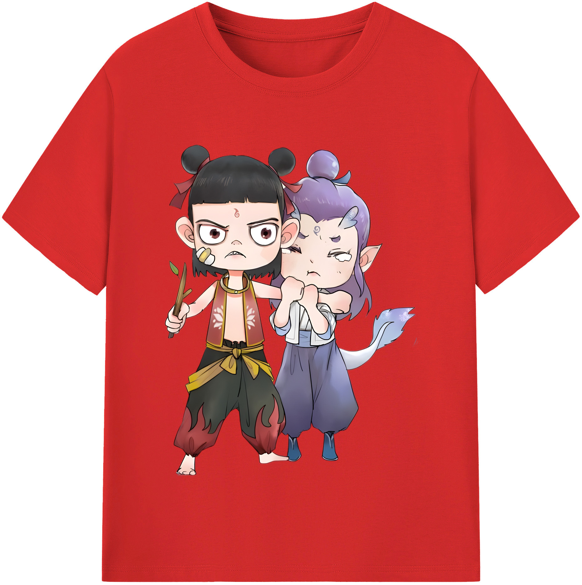 （画像用） Ne Zha 2 ナタ 魔童の大暴れ 綿100％半袖Tシャツ（フロントプリント）