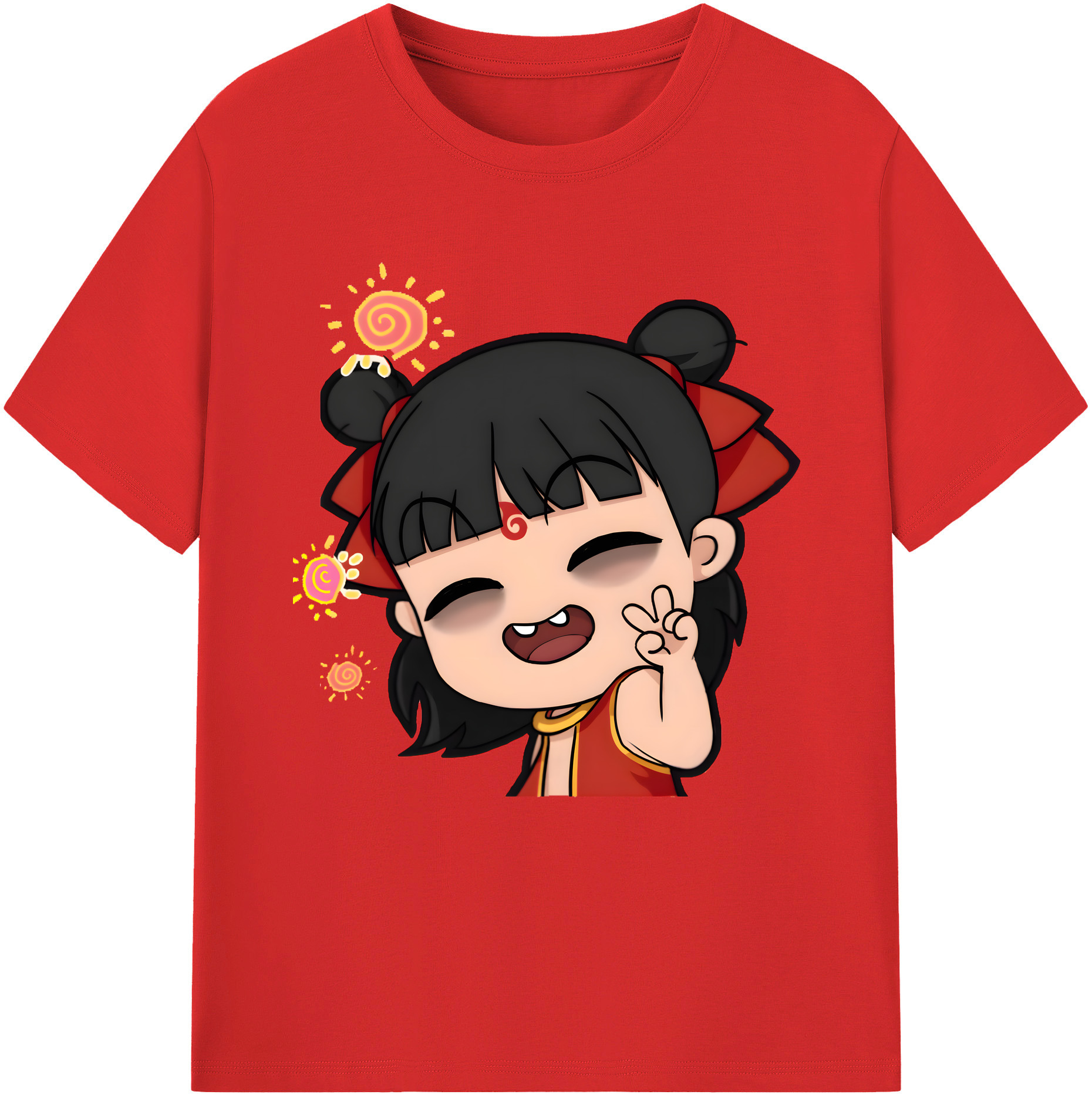 （画像用） Ne Zha 2 ナタ 魔童の大暴れ 綿100％半袖Tシャツ（フロントプリント）