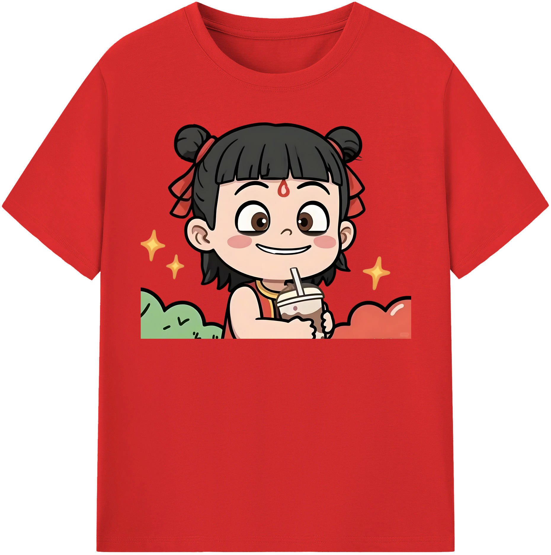 （画像用） Ne Zha 2 ナタ 魔童の大暴れ 綿100％半袖Tシャツ（フロントプリント）