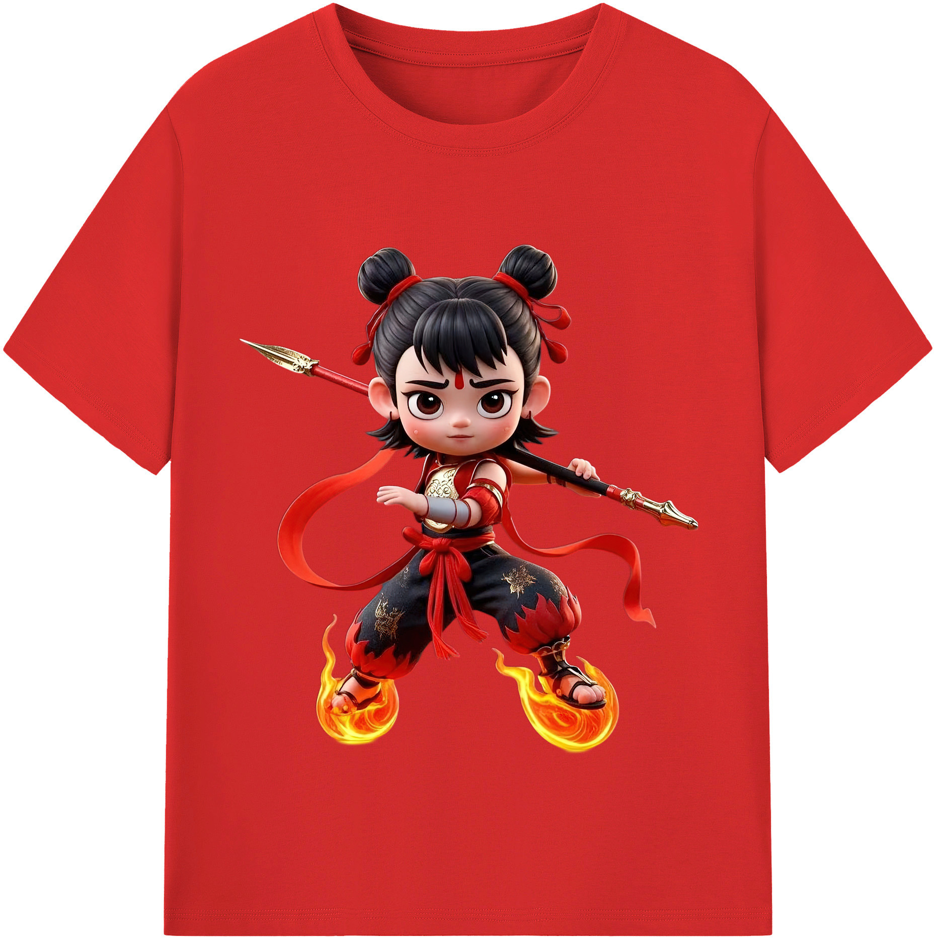 （画像用） Ne Zha 2 ナタ 魔童の大暴れ 綿100％半袖Tシャツ（フロントプリント）