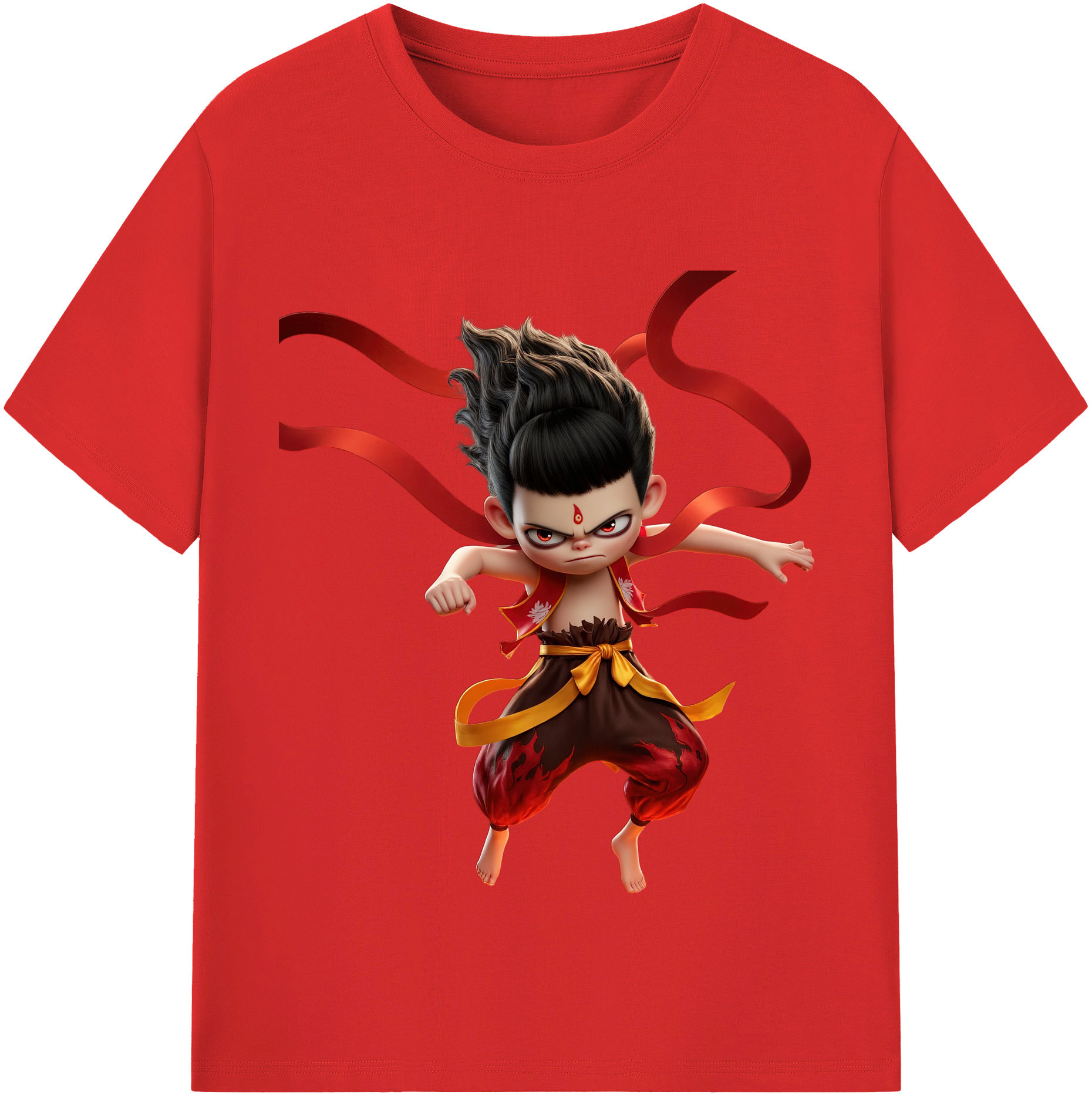 （画像用） Ne Zha 2 ナタ 魔童の大暴れ 綿100％半袖Tシャツ（フロントプリント）