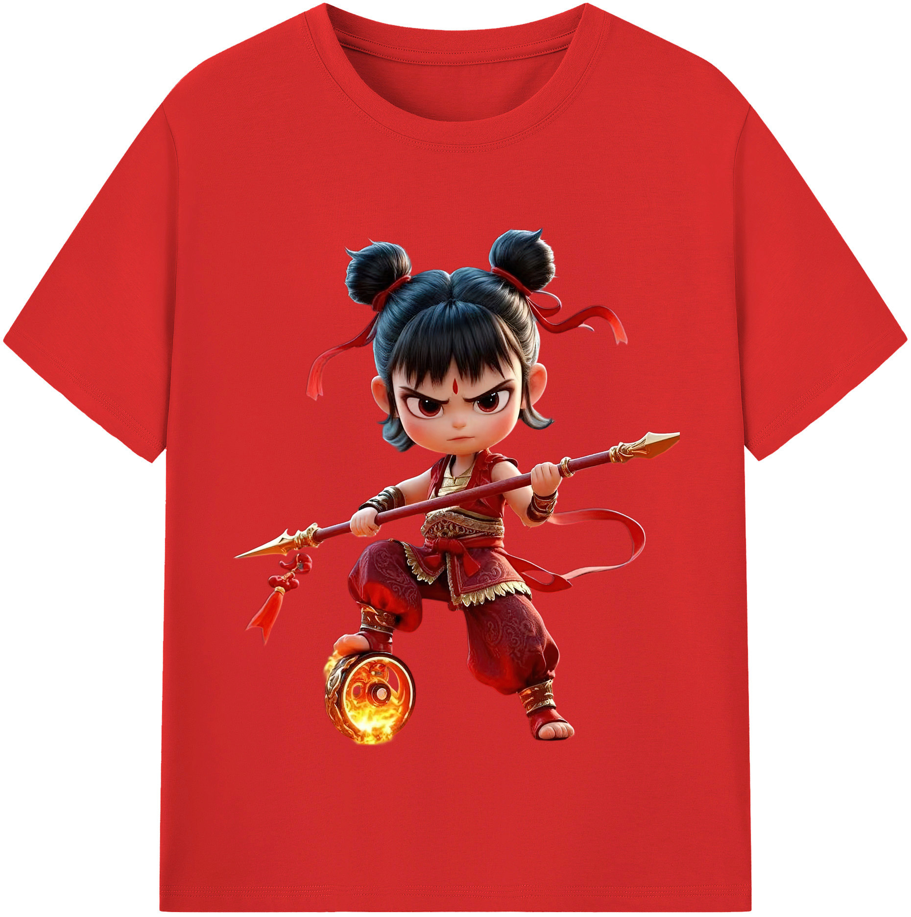 （画像用） Ne Zha 2 ナタ 魔童の大暴れ 綿100％半袖Tシャツ（フロントプリント）