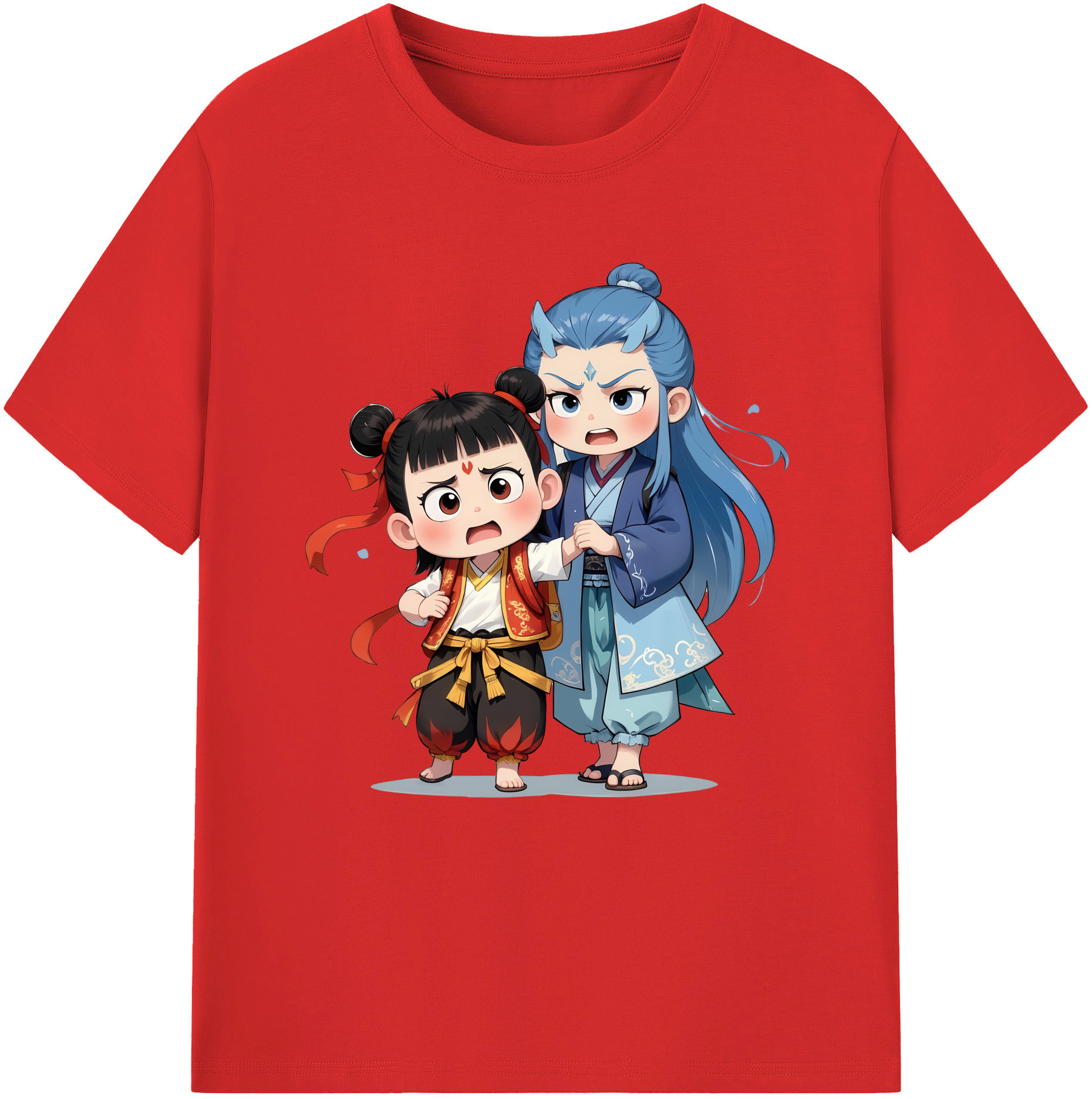 （画像用） Ne Zha 2 ナタ 魔童の大暴れ 綿100％半袖Tシャツ（フロントプリント）