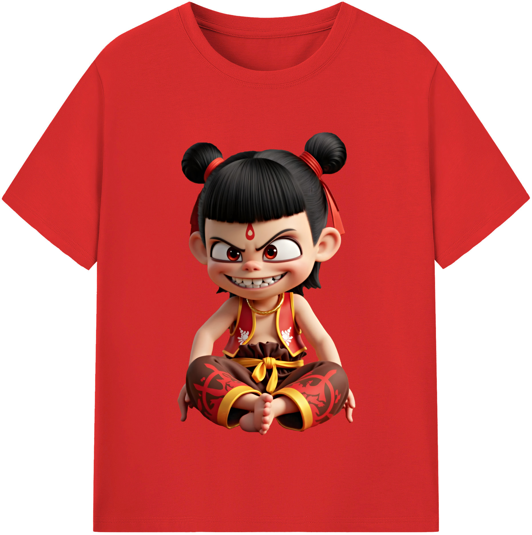 （画像用） Ne Zha 2 ナタ 魔童の大暴れ 綿100％半袖Tシャツ（フロントプリント）