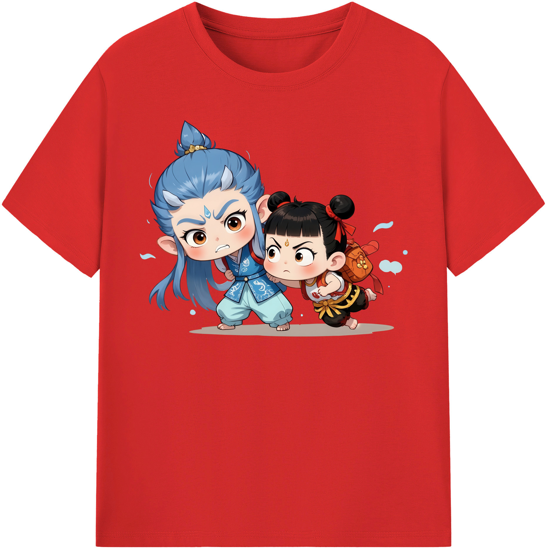 （画像用） Ne Zha 2 ナタ 魔童の大暴れ 綿100％半袖Tシャツ（フロントプリント）