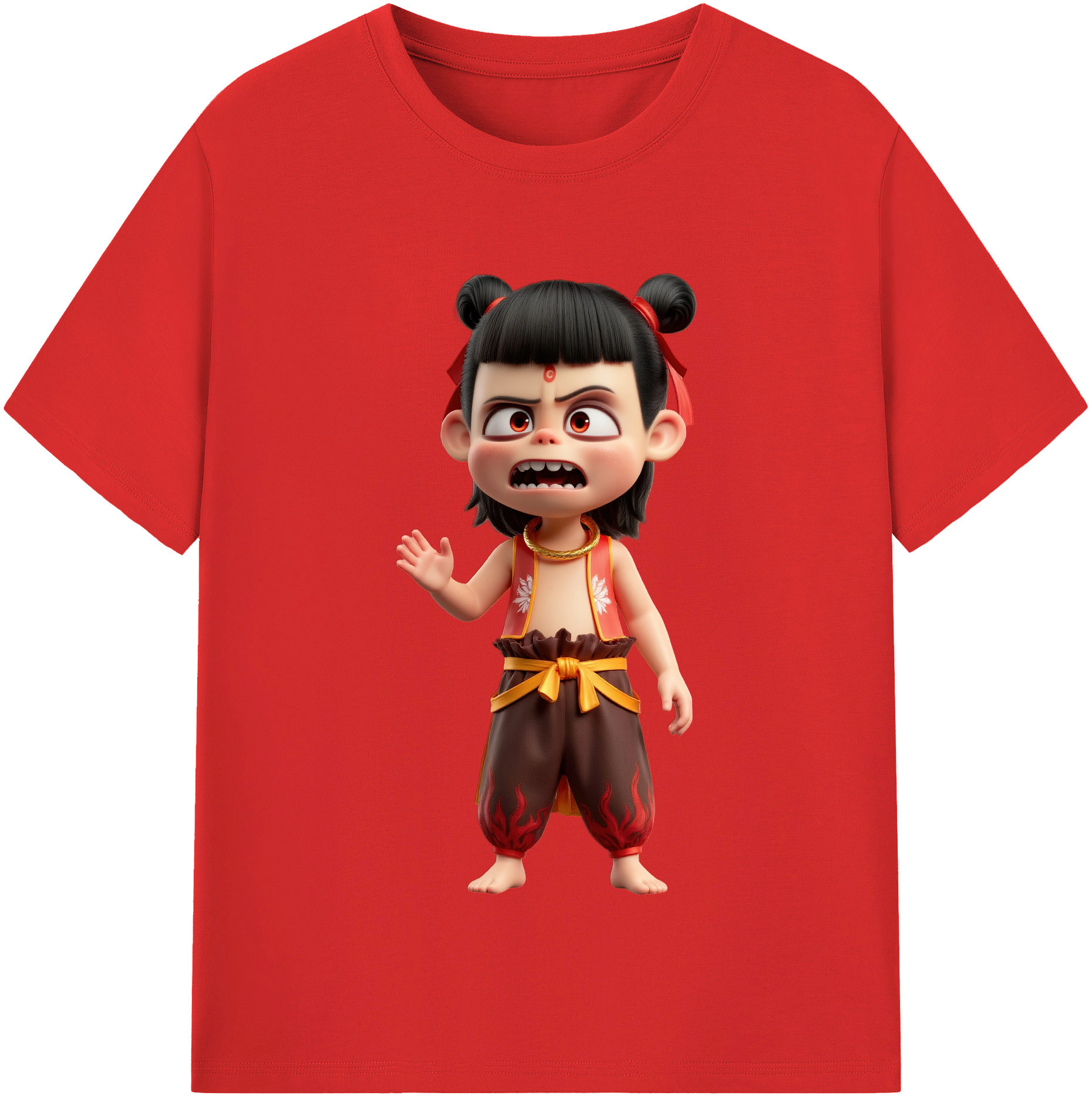 （画像用） Ne Zha 2 ナタ 魔童の大暴れ 綿100％半袖Tシャツ（フロントプリント）