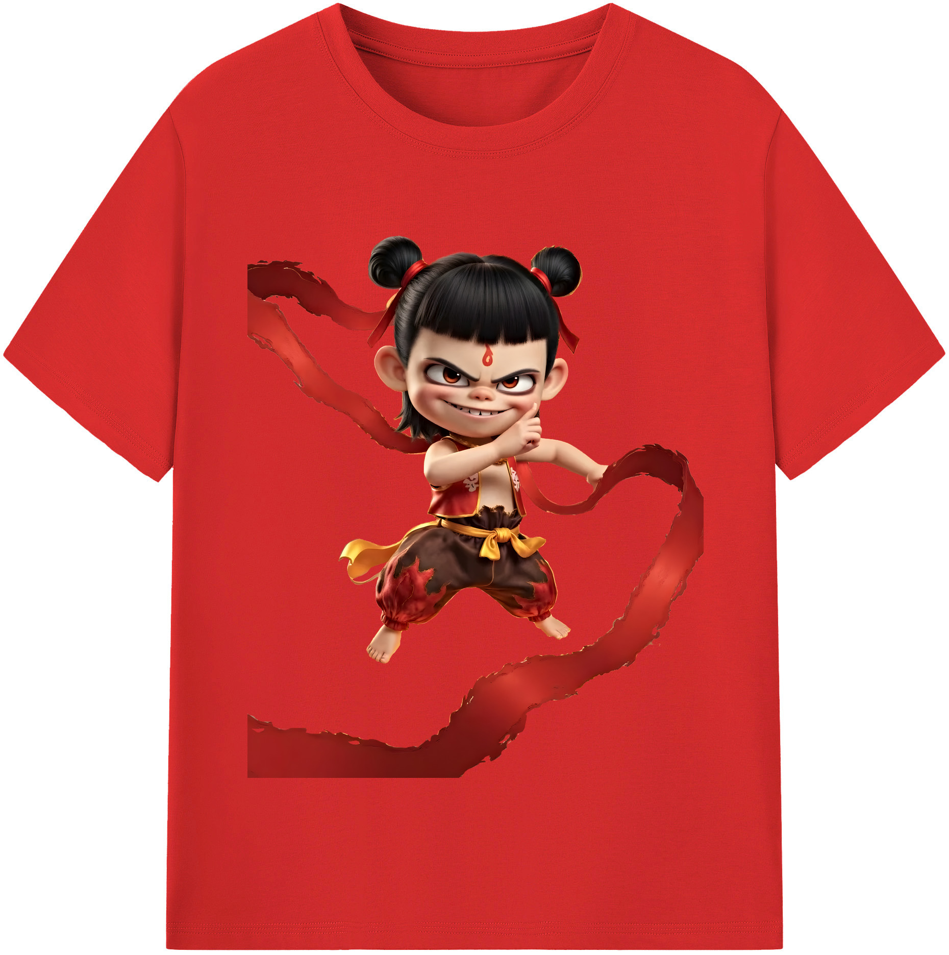 （画像用） Ne Zha 2 ナタ 魔童の大暴れ 綿100％半袖Tシャツ（フロントプリント）