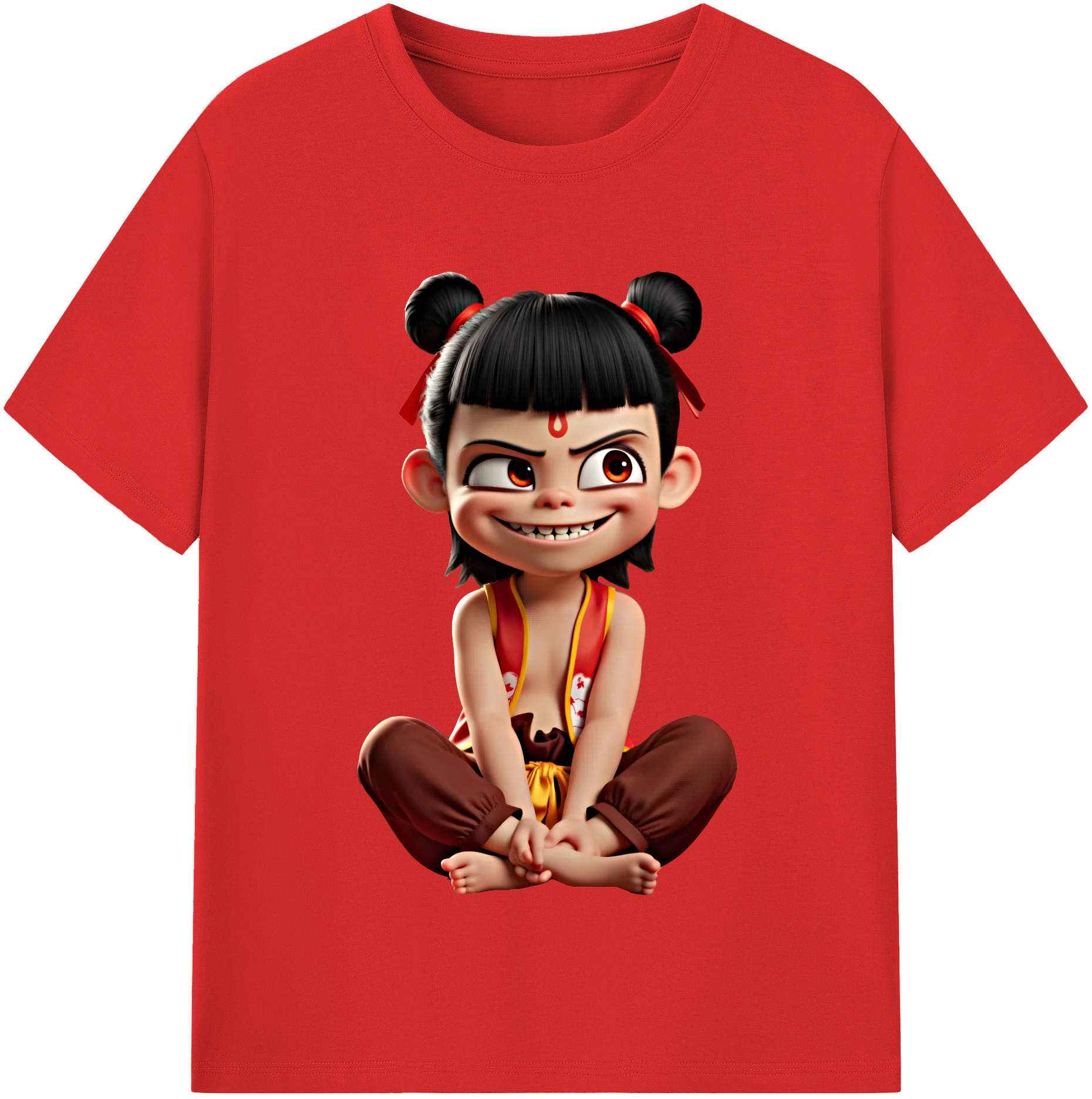 （画像用） Ne Zha 2 ナタ 魔童の大暴れ 綿100％半袖Tシャツ（フロントプリント）