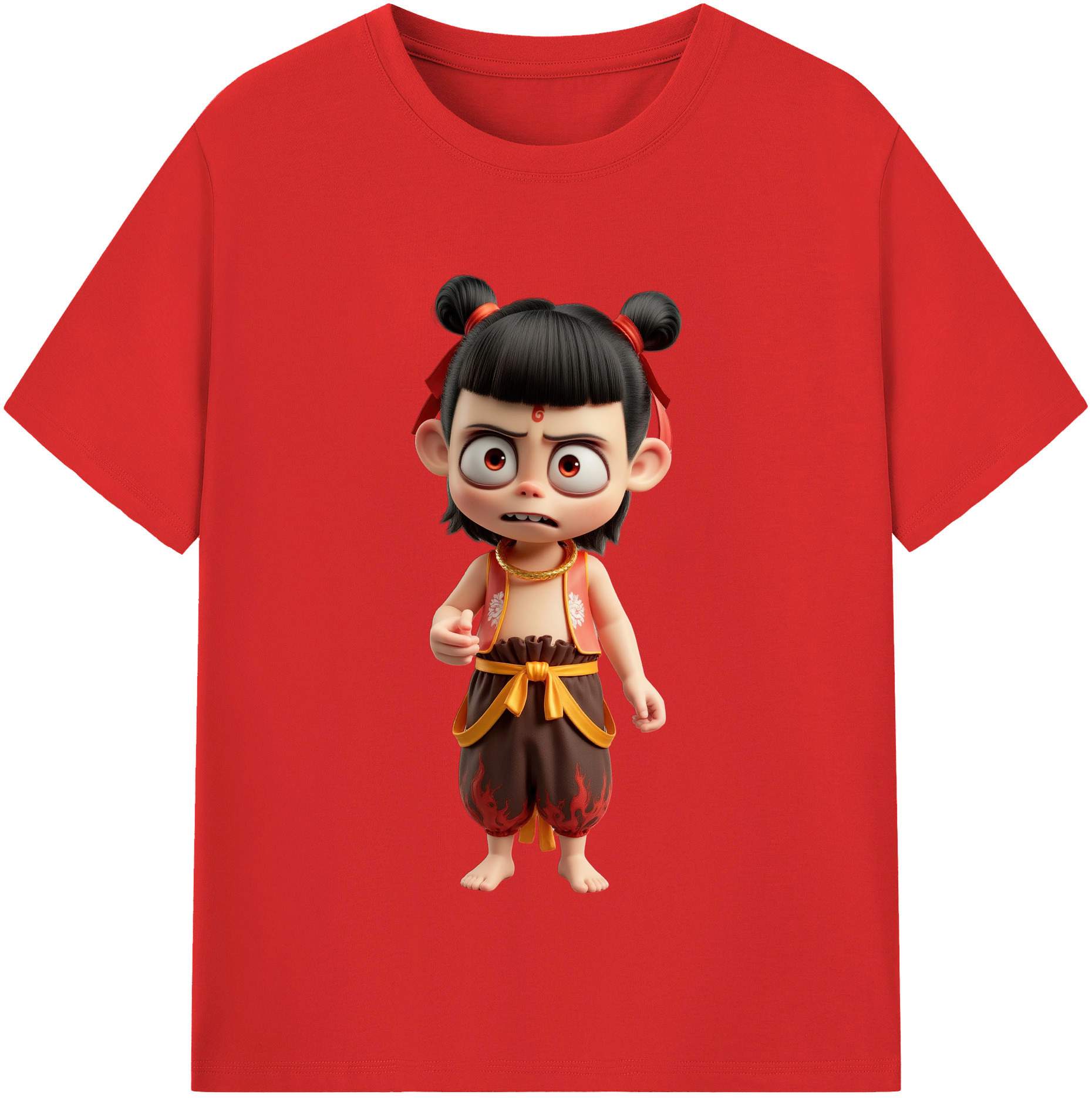 （画像用） Ne Zha 2 ナタ 魔童の大暴れ 綿100％半袖Tシャツ（フロントプリント）
