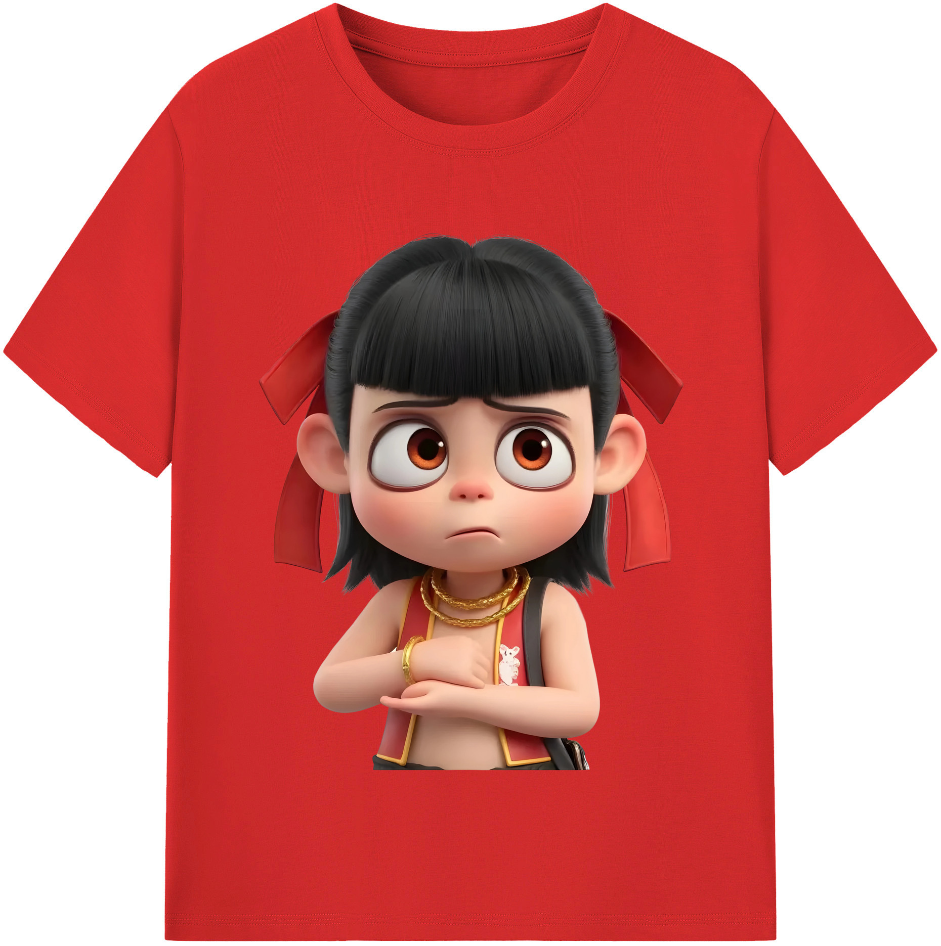 （画像用） Ne Zha 2 ナタ 魔童の大暴れ 綿100％半袖Tシャツ（フロントプリント）