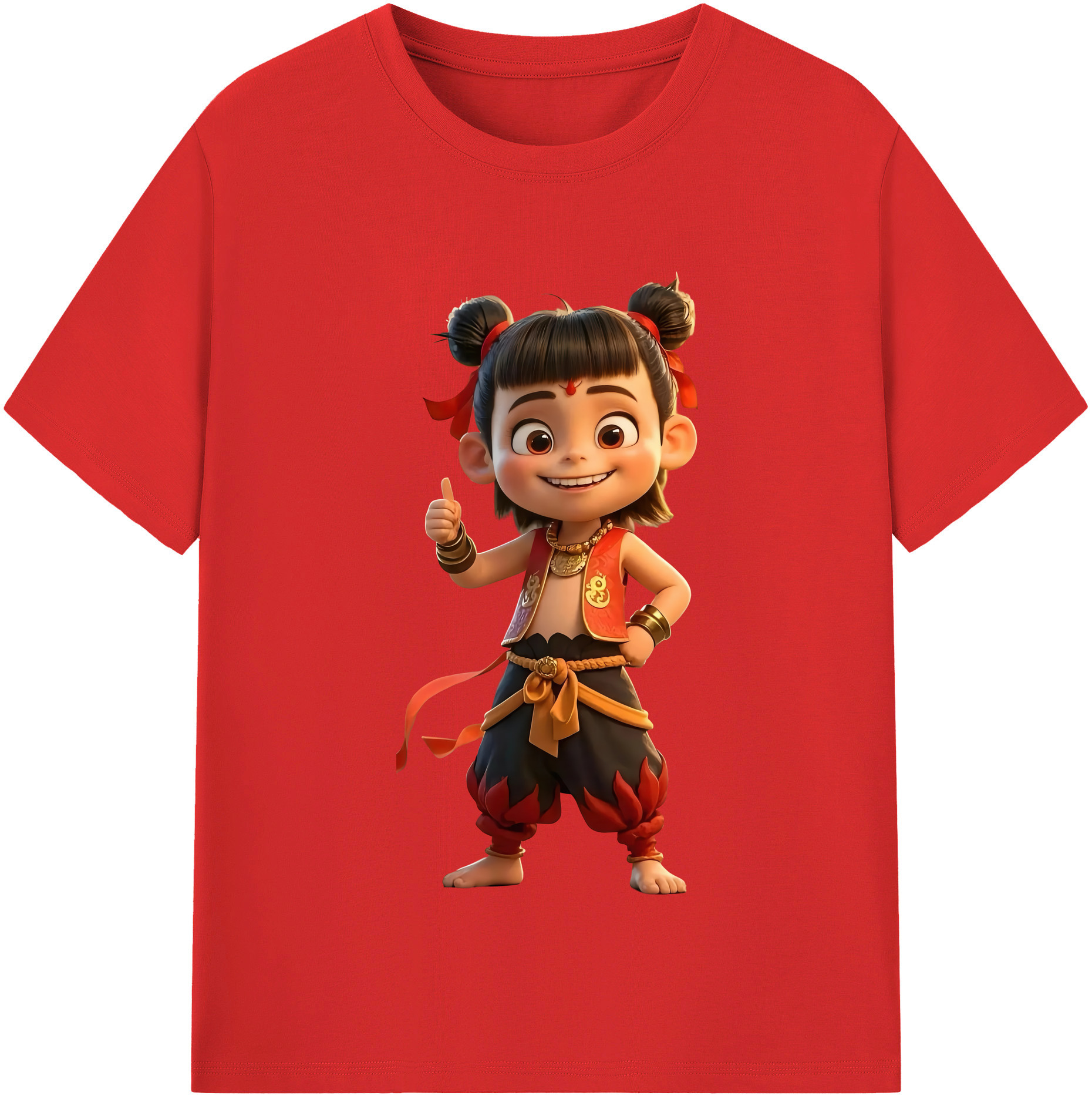（画像用） Ne Zha 2 ナタ 魔童の大暴れ 綿100％半袖Tシャツ（フロントプリント）