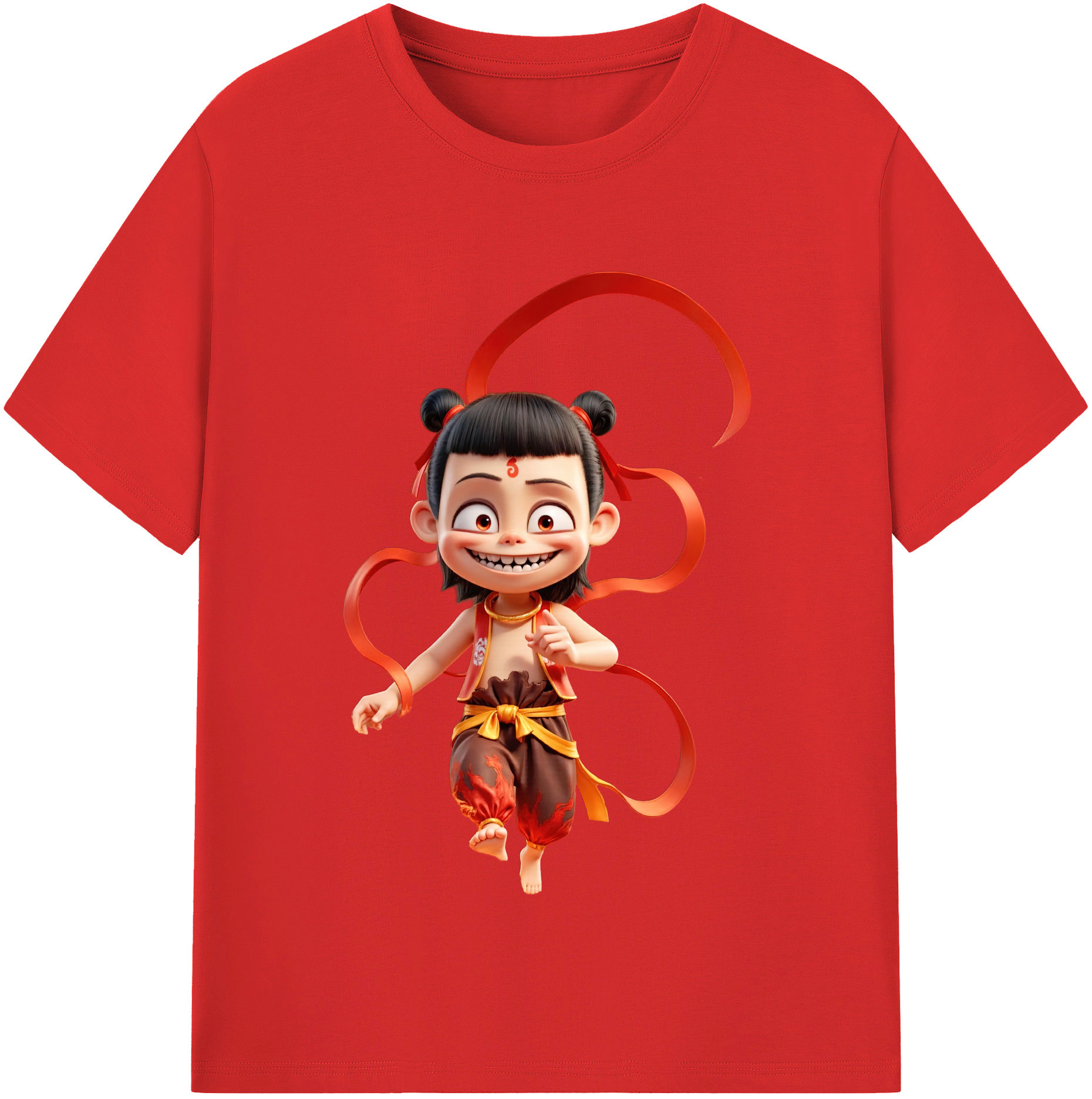 （画像用） Ne Zha 2 ナタ 魔童の大暴れ 綿100％半袖Tシャツ（フロントプリント）