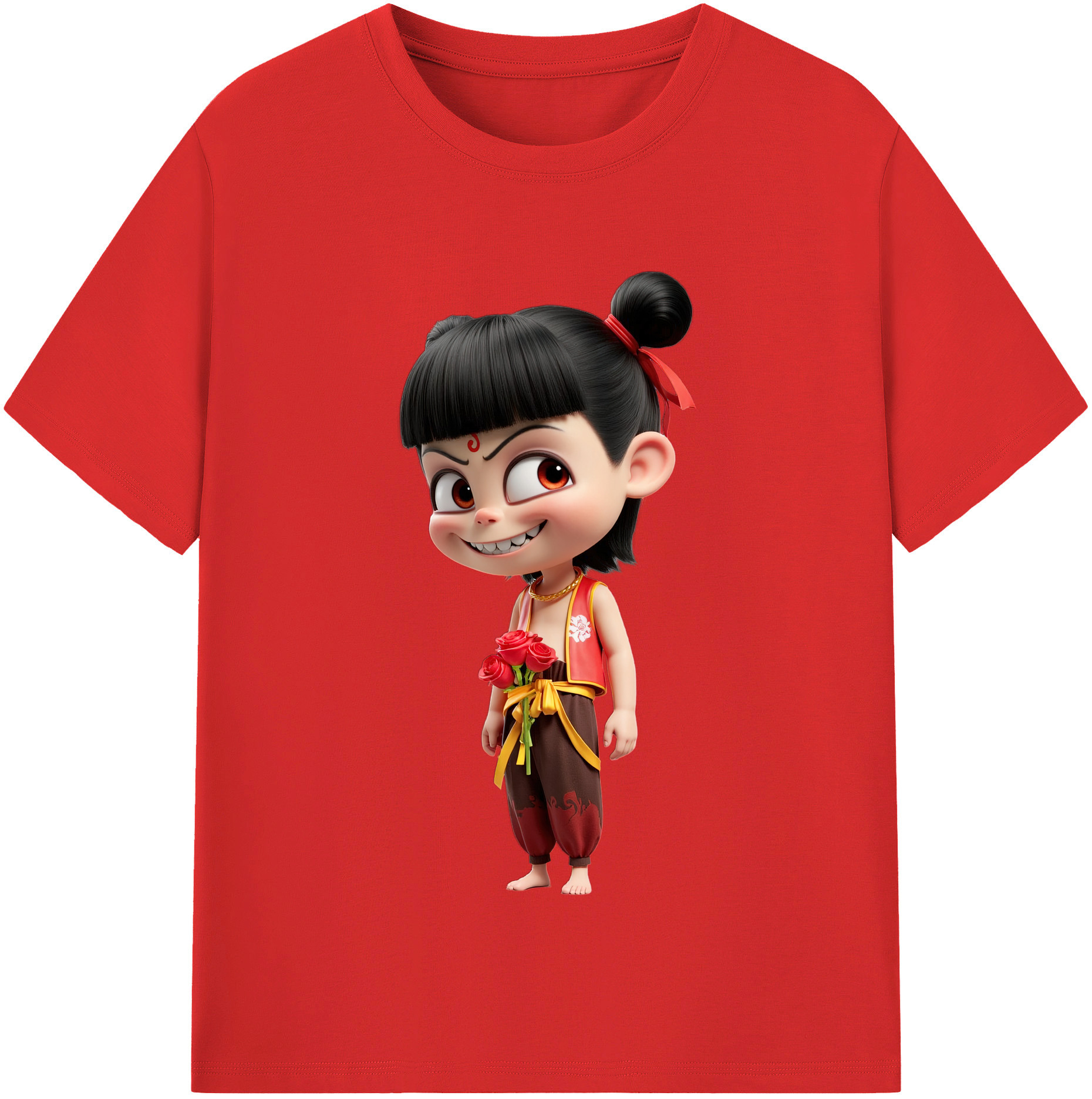 （画像用） Ne Zha 2 ナタ 魔童の大暴れ 綿100％半袖Tシャツ（フロントプリント）