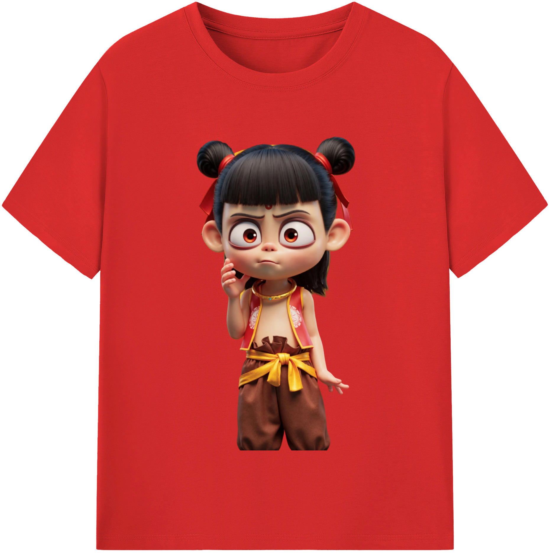 （画像用） Ne Zha 2 ナタ 魔童の大暴れ 綿100％半袖Tシャツ（フロントプリント）