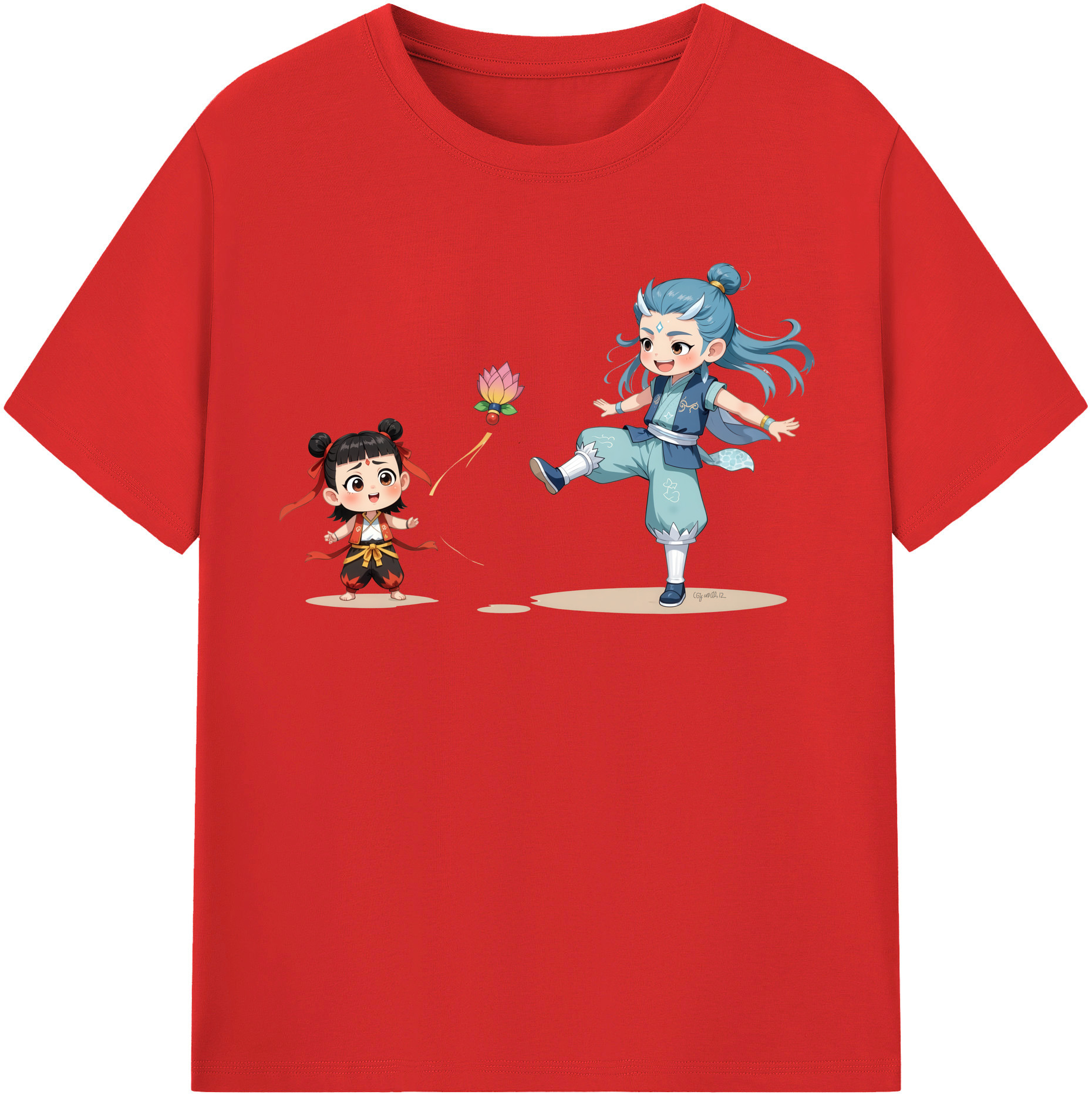 （画像用） Ne Zha 2 ナタ 魔童の大暴れ 綿100％半袖Tシャツ（フロントプリント）