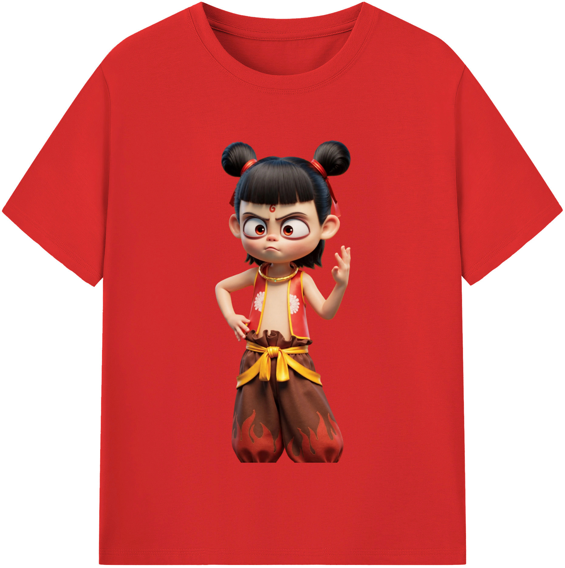 （画像用） Ne Zha 2 ナタ 魔童の大暴れ 綿100％半袖Tシャツ（フロントプリント）