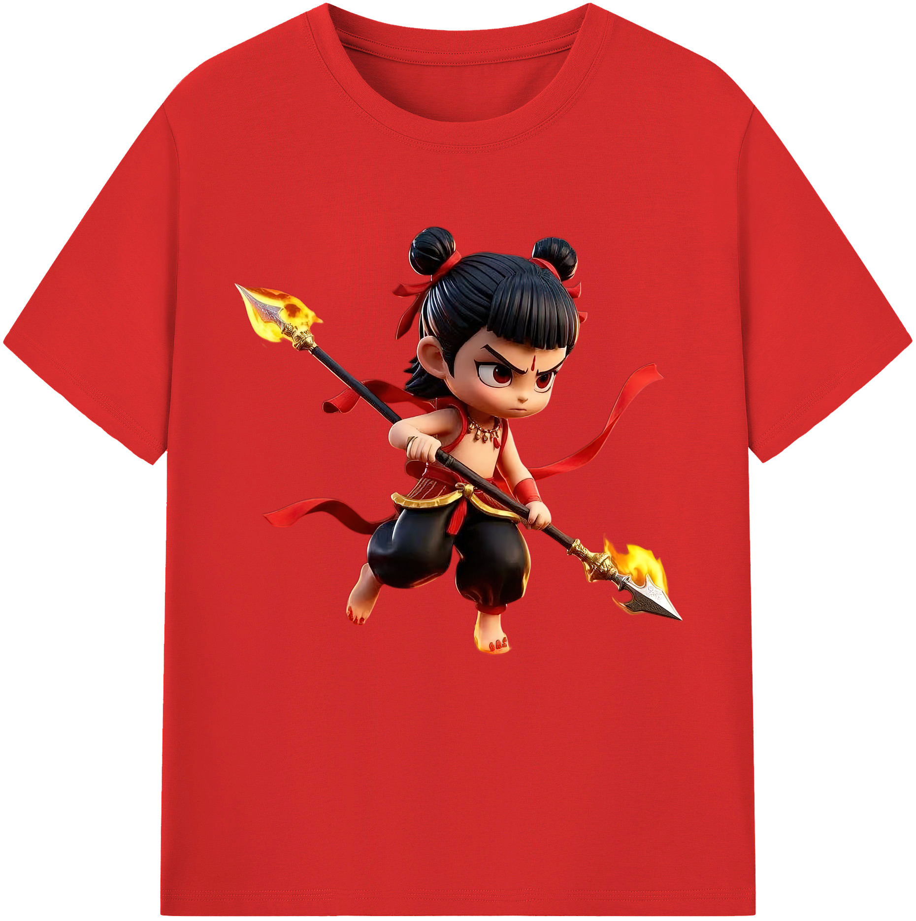 （画像用） Ne Zha 2 ナタ 魔童の大暴れ 綿100％半袖Tシャツ（フロントプリント）