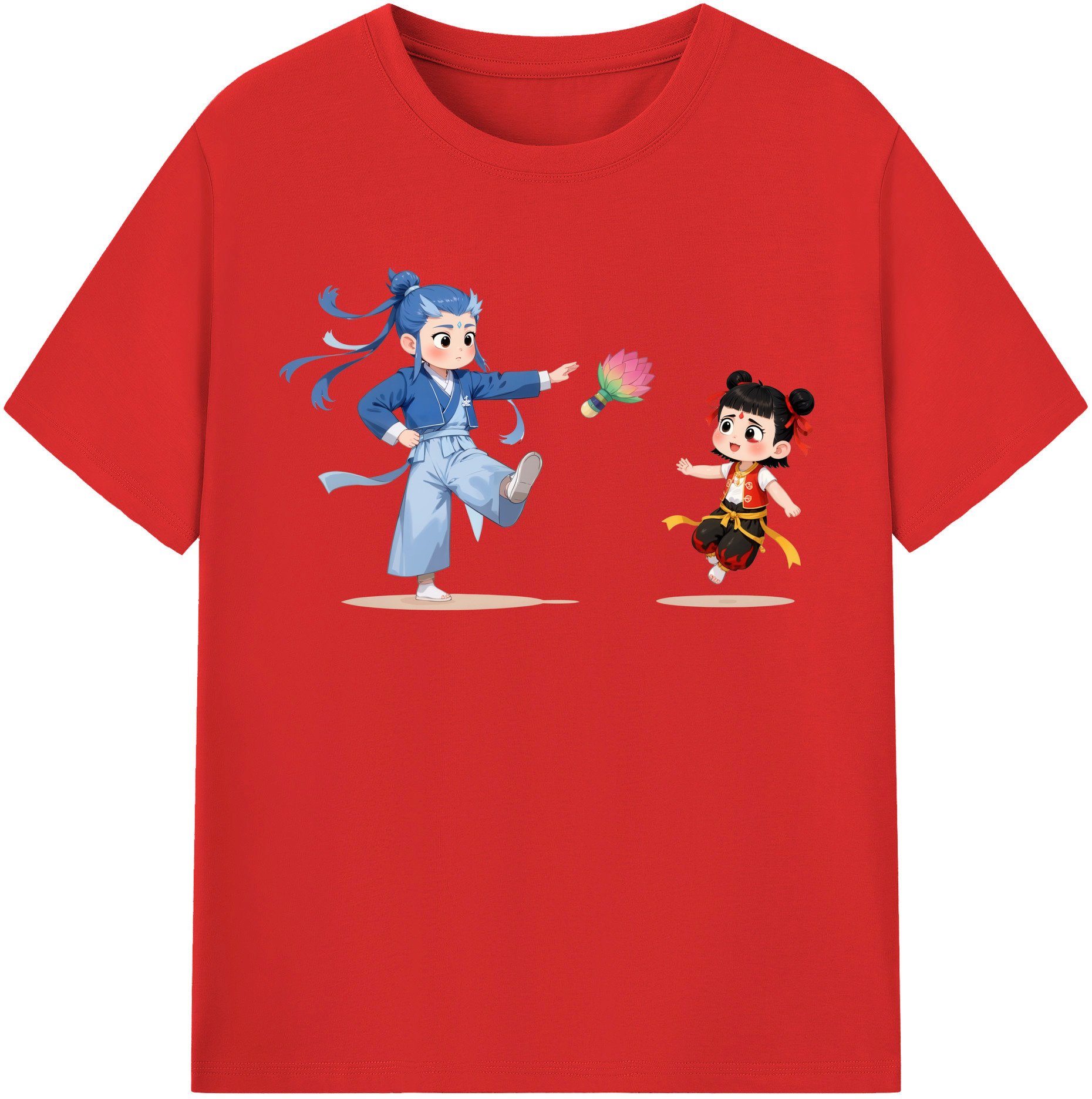 （画像用） Ne Zha 2 ナタ 魔童の大暴れ 綿100％半袖Tシャツ（フロントプリント）