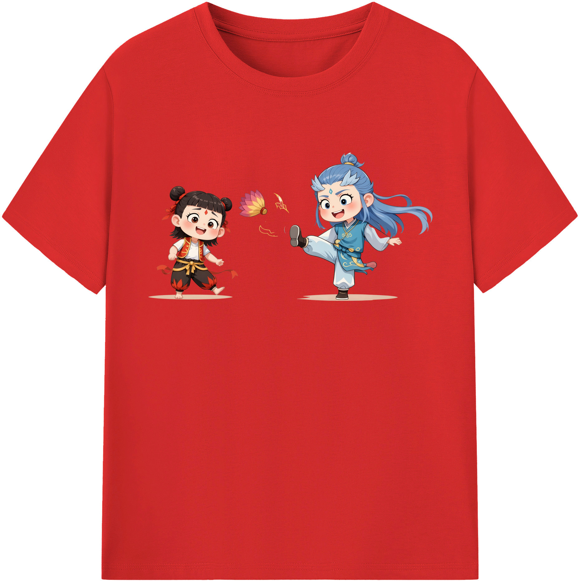 （画像用） Ne Zha 2 ナタ 魔童の大暴れ 綿100％半袖Tシャツ（フロントプリント）