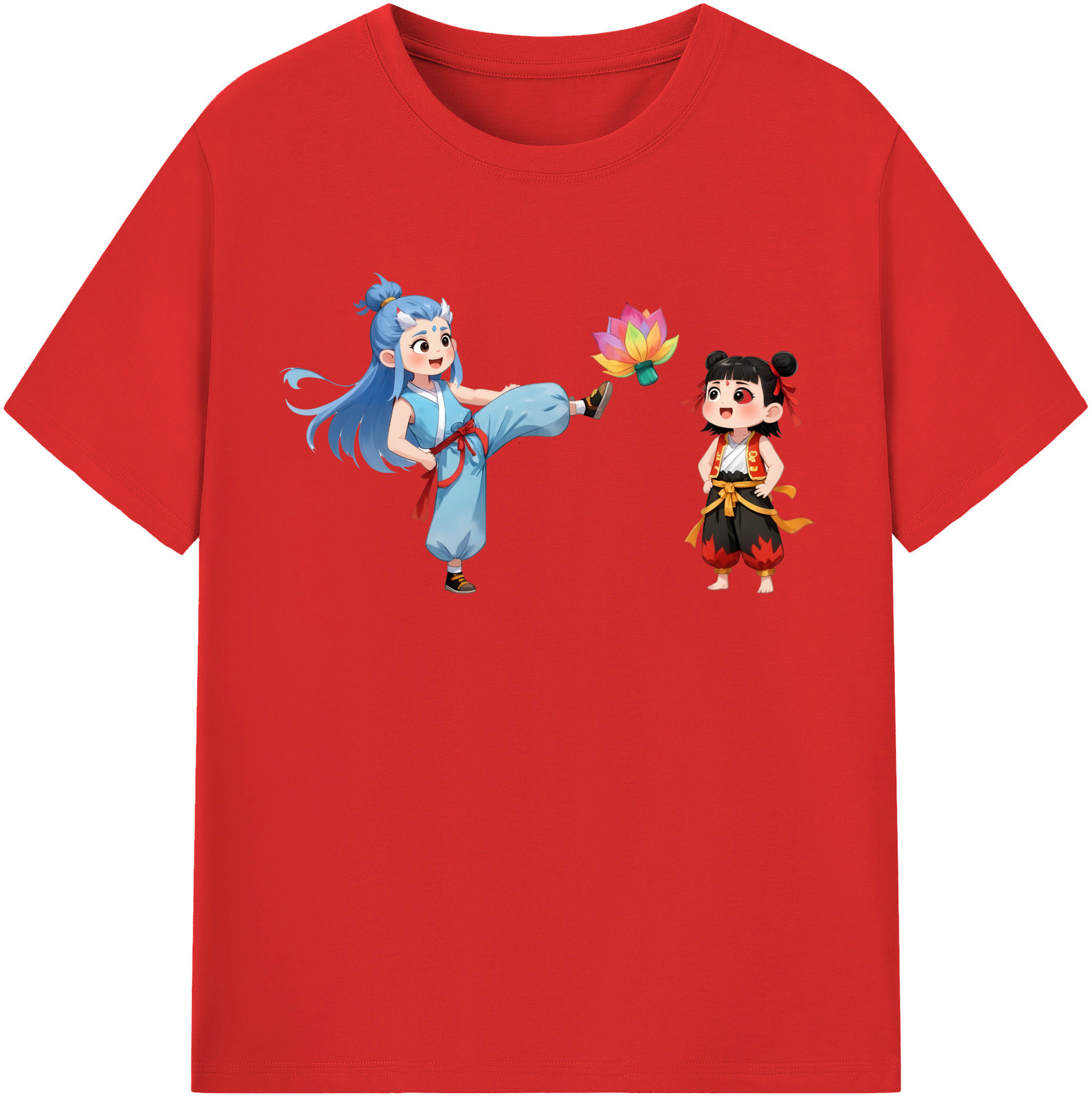 （画像用） Ne Zha 2 ナタ 魔童の大暴れ 綿100％半袖Tシャツ（フロントプリント）