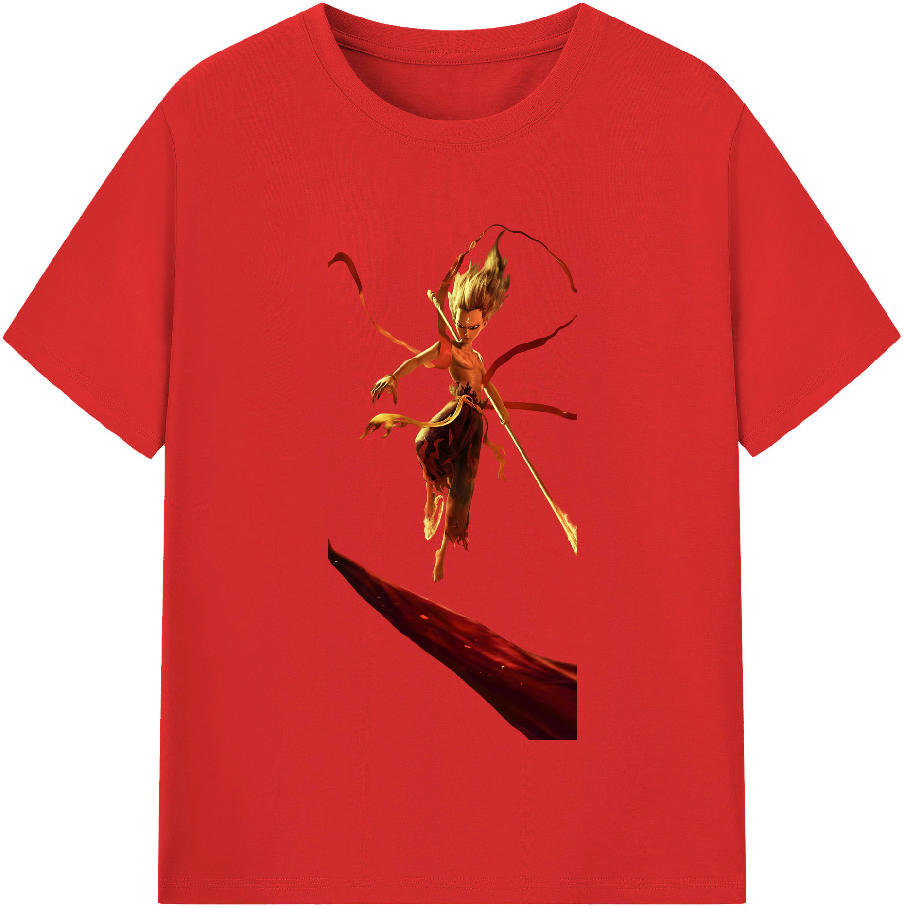 （画像用） Ne Zha 2 ナタ 魔童の大暴れ 綿100％半袖Tシャツ（フロントプリント）