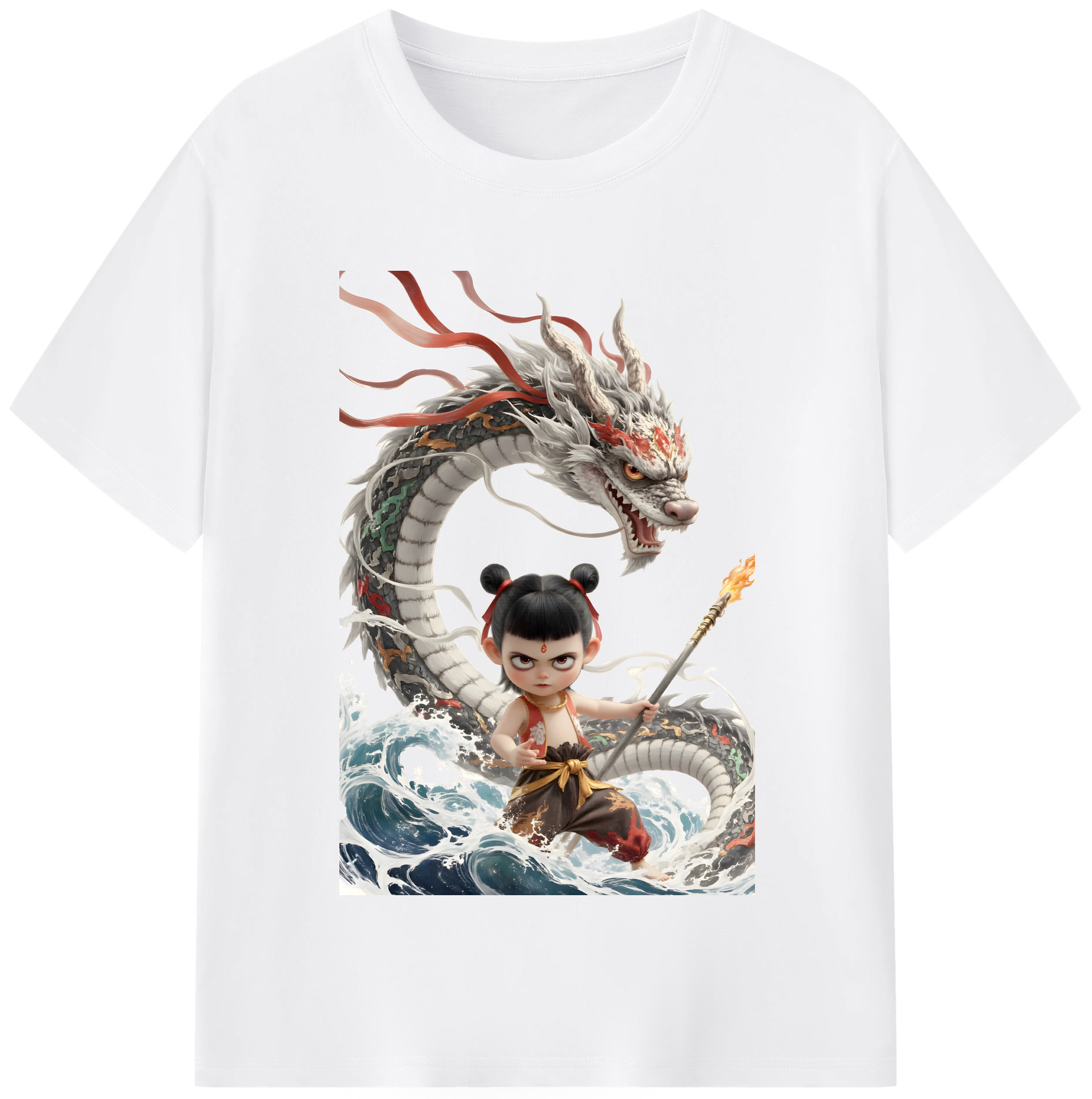 （画像用） Ne Zha 2 ナタ 魔童の大暴れ 綿100％半袖Tシャツ（フロントプリント）