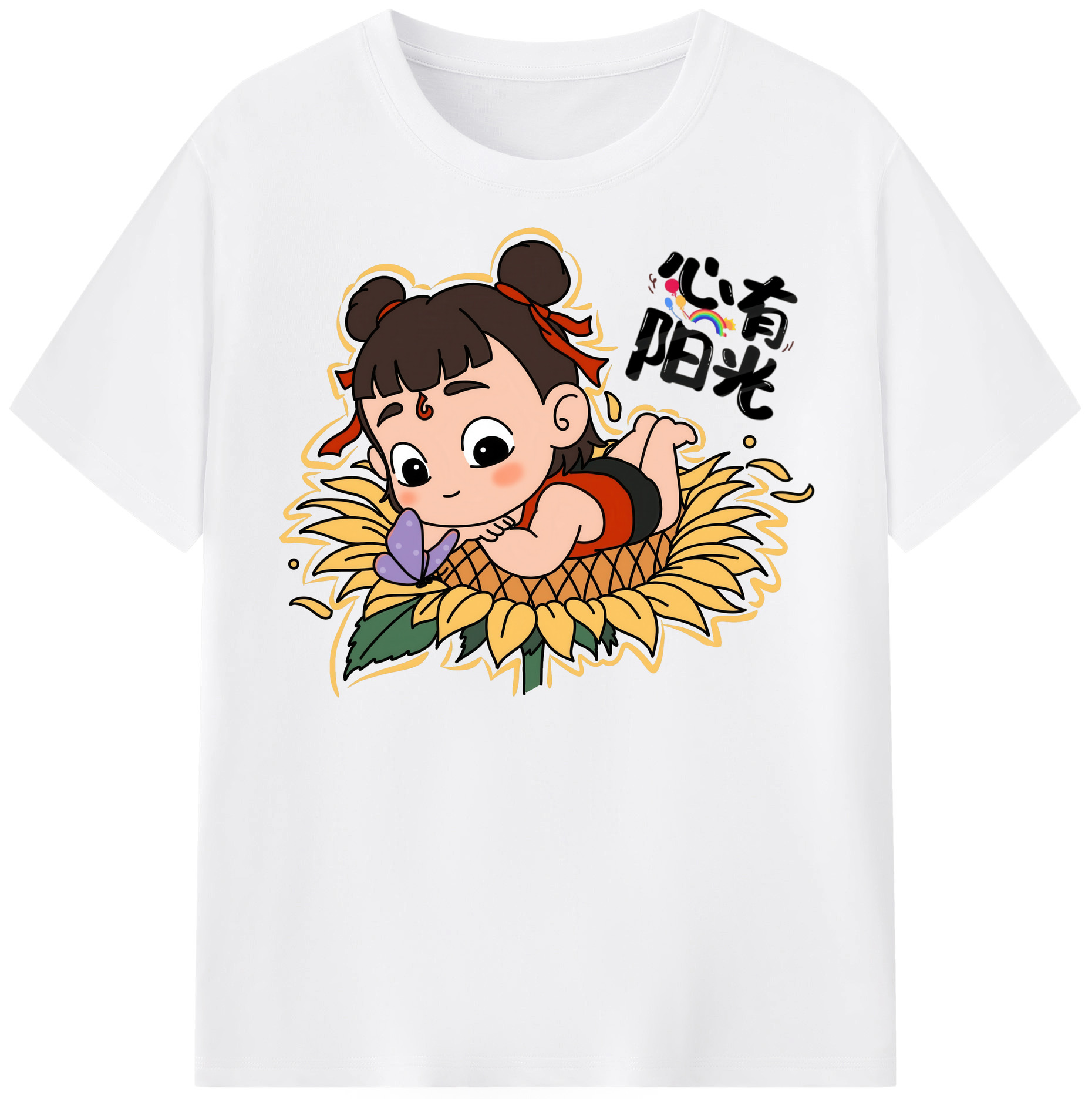 （画像用） Ne Zha 2 ナタ 魔童の大暴れ 綿100％半袖Tシャツ（フロントプリント）