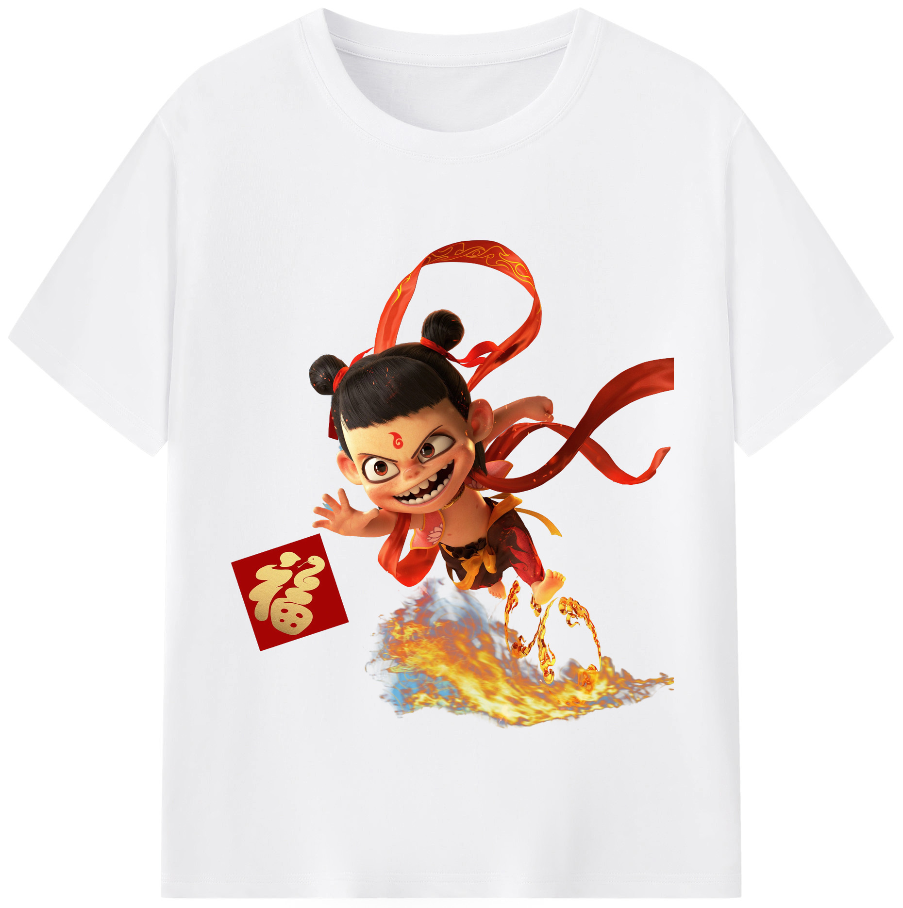 （画像用） Ne Zha 2 ナタ 魔童の大暴れ 綿100％半袖Tシャツ（フロントプリント）