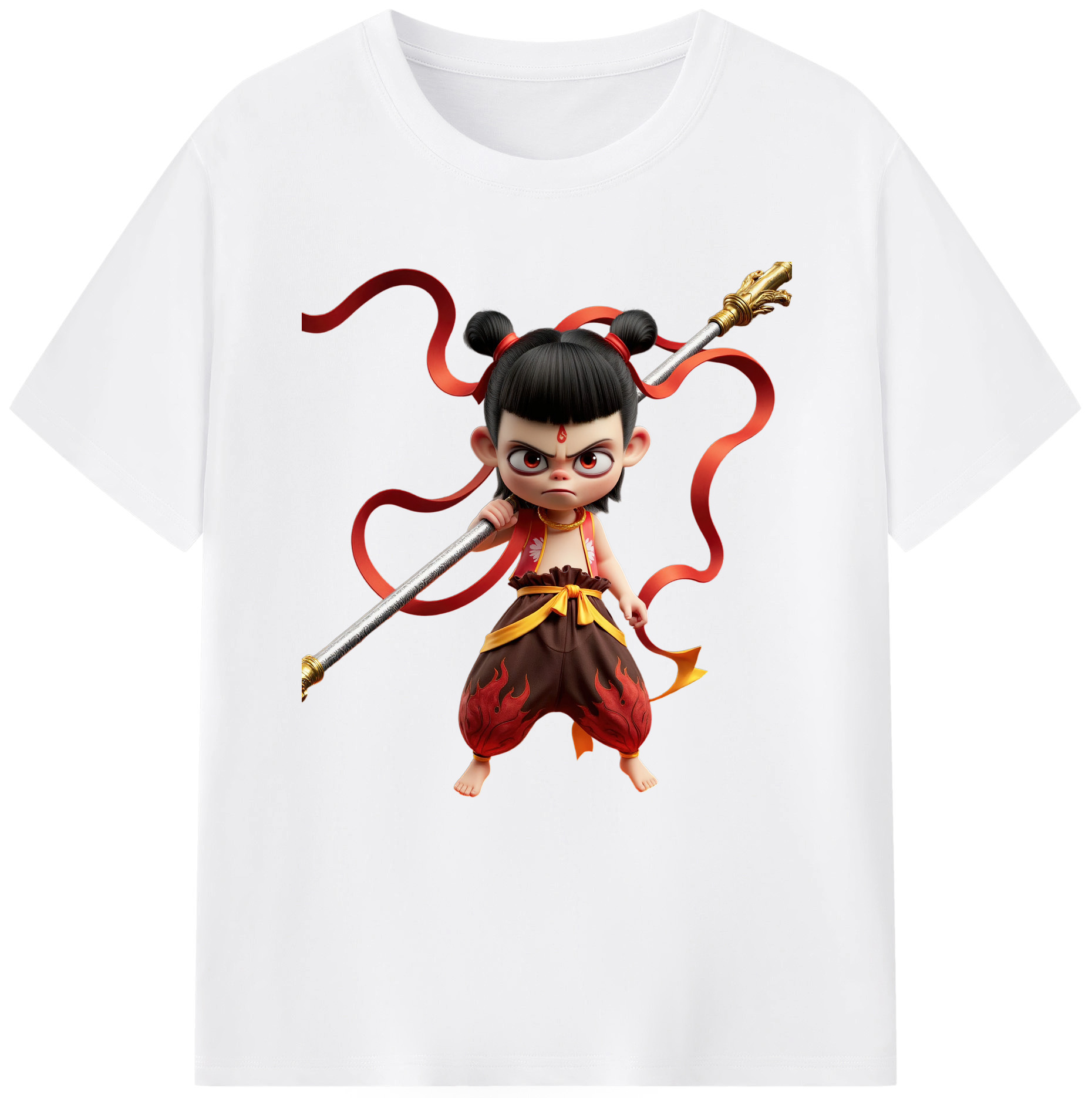 （画像用） Ne Zha 2 ナタ 魔童の大暴れ 綿100％半袖Tシャツ（フロントプリント）