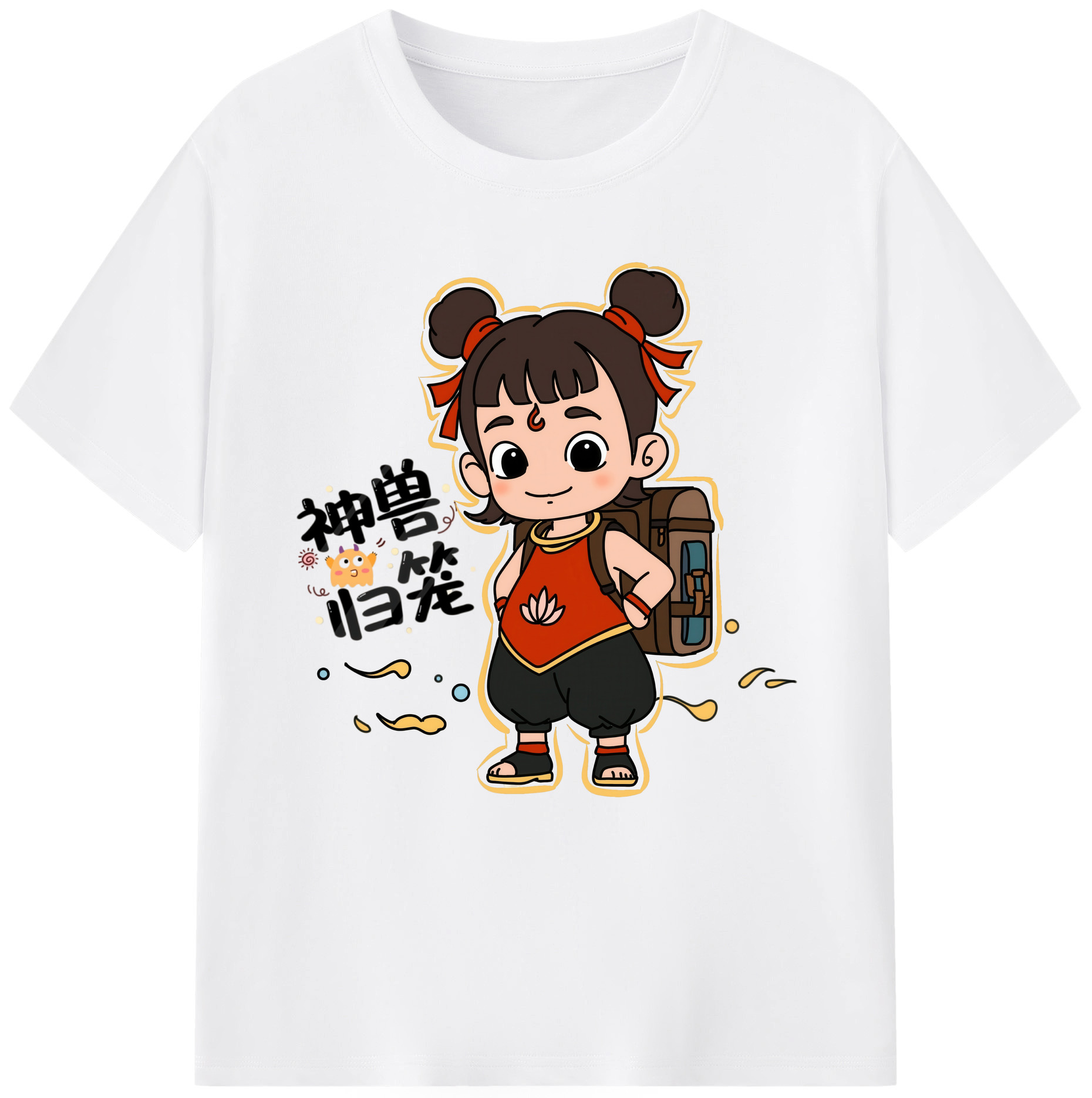 （画像用） Ne Zha 2 ナタ 魔童の大暴れ 綿100％半袖Tシャツ（フロントプリント）