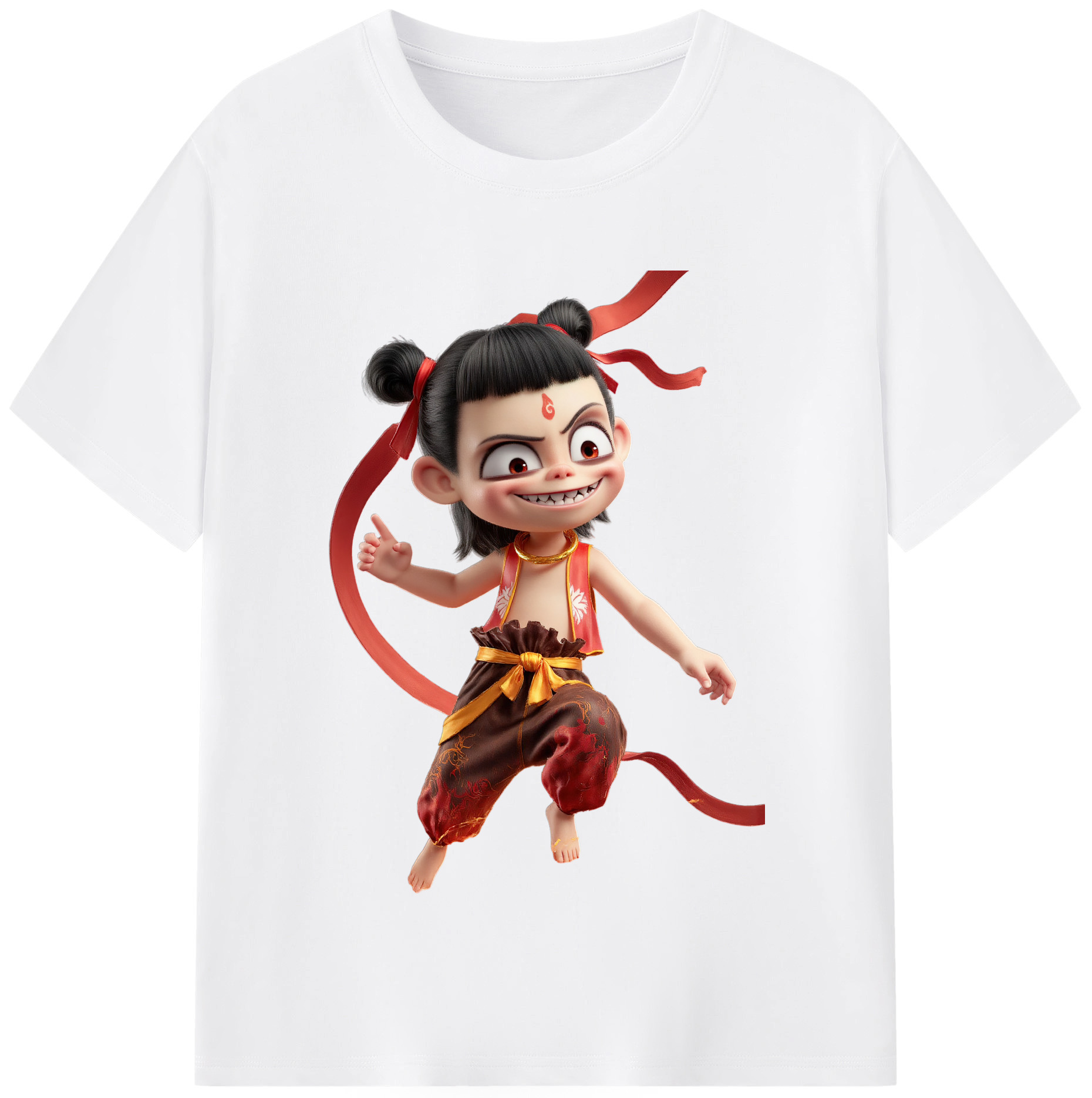 （画像用） Ne Zha 2 ナタ 魔童の大暴れ 綿100％半袖Tシャツ（フロントプリント）