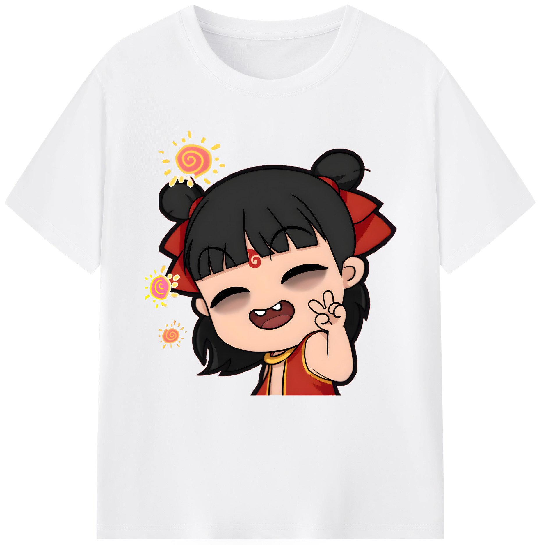 （画像用） Ne Zha 2 ナタ 魔童の大暴れ 綿100％半袖Tシャツ（フロントプリント）
