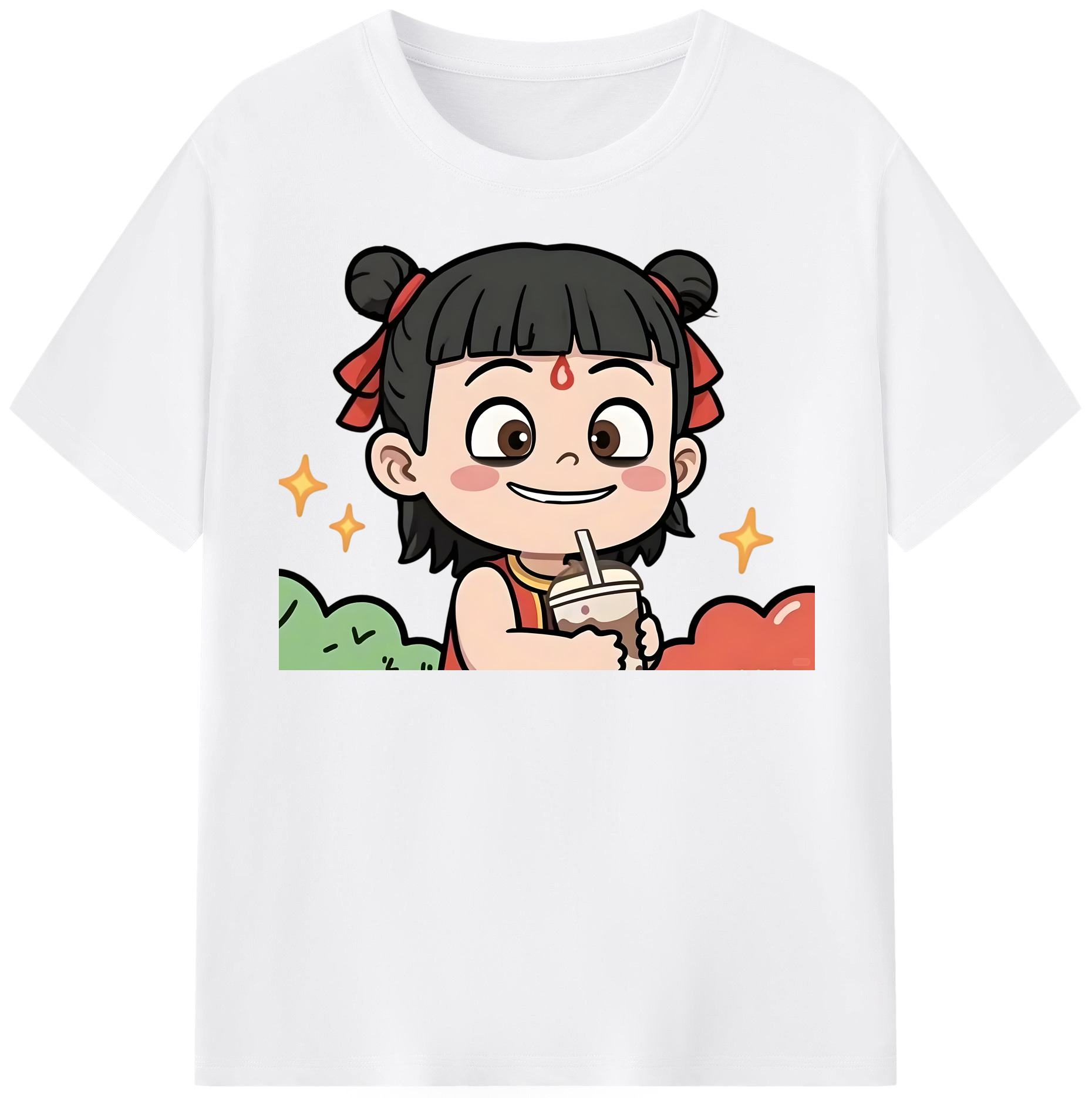 （画像用） Ne Zha 2 ナタ 魔童の大暴れ 綿100％半袖Tシャツ（フロントプリント）