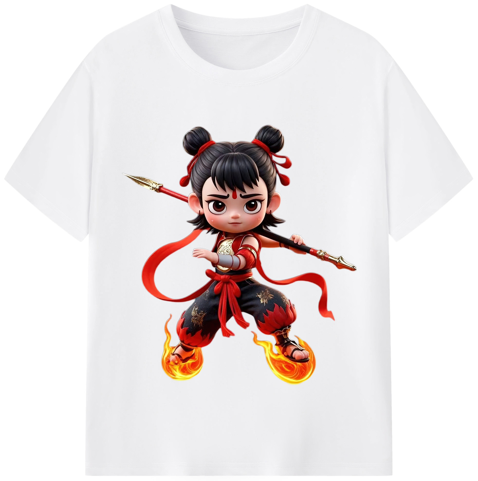 （画像用） Ne Zha 2 ナタ 魔童の大暴れ 綿100％半袖Tシャツ（フロントプリント）
