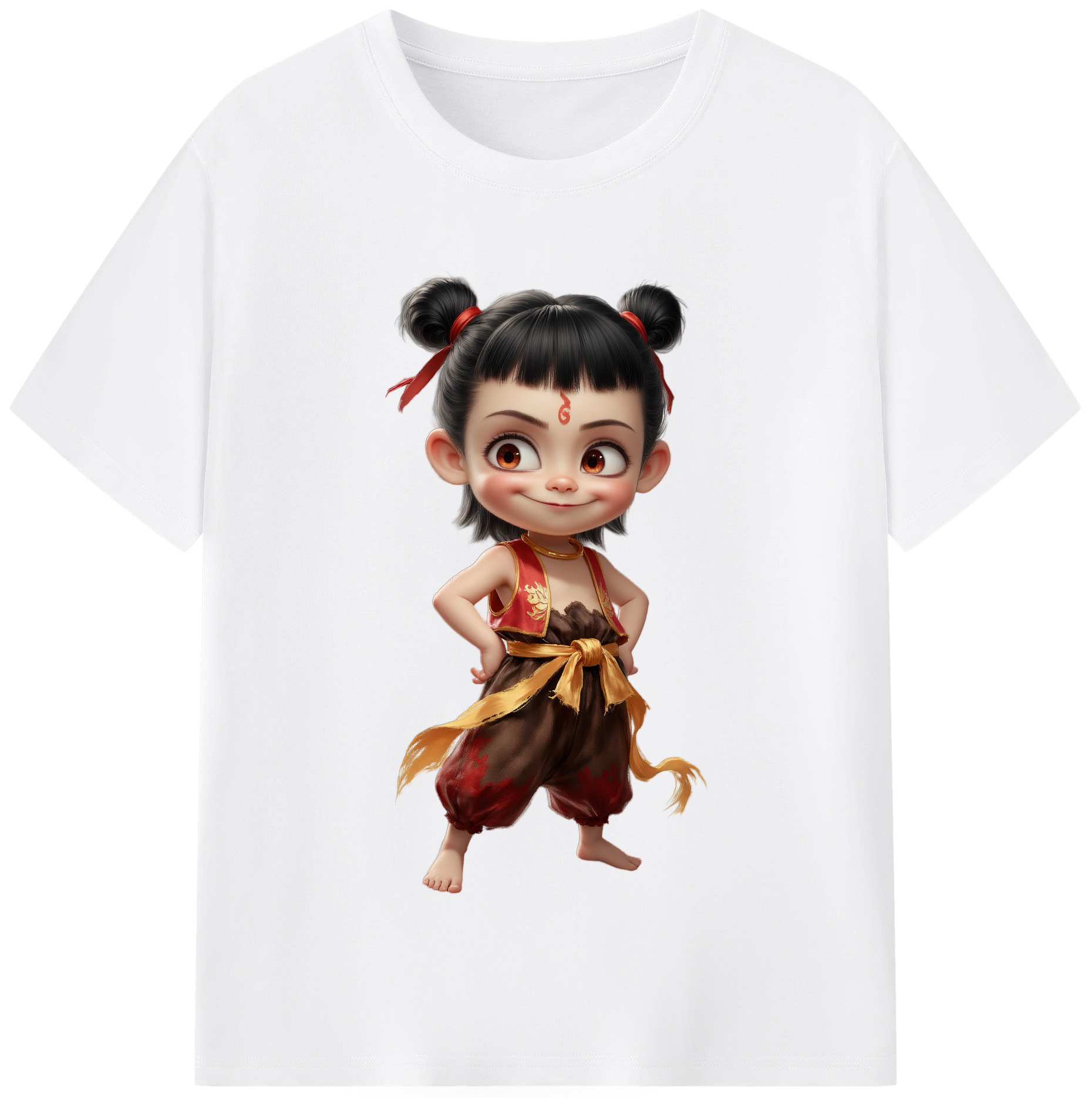 （画像用） Ne Zha 2 ナタ 魔童の大暴れ 綿100％半袖Tシャツ（フロントプリント）