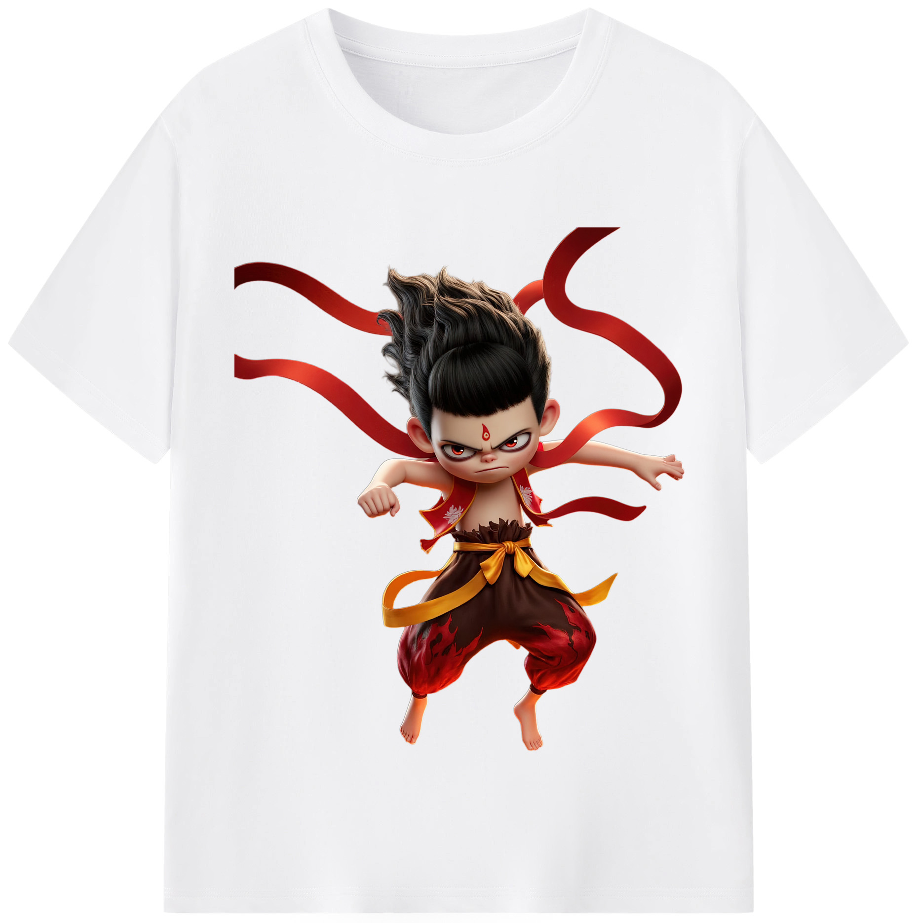 （画像用） Ne Zha 2 ナタ 魔童の大暴れ 綿100％半袖Tシャツ（フロントプリント）